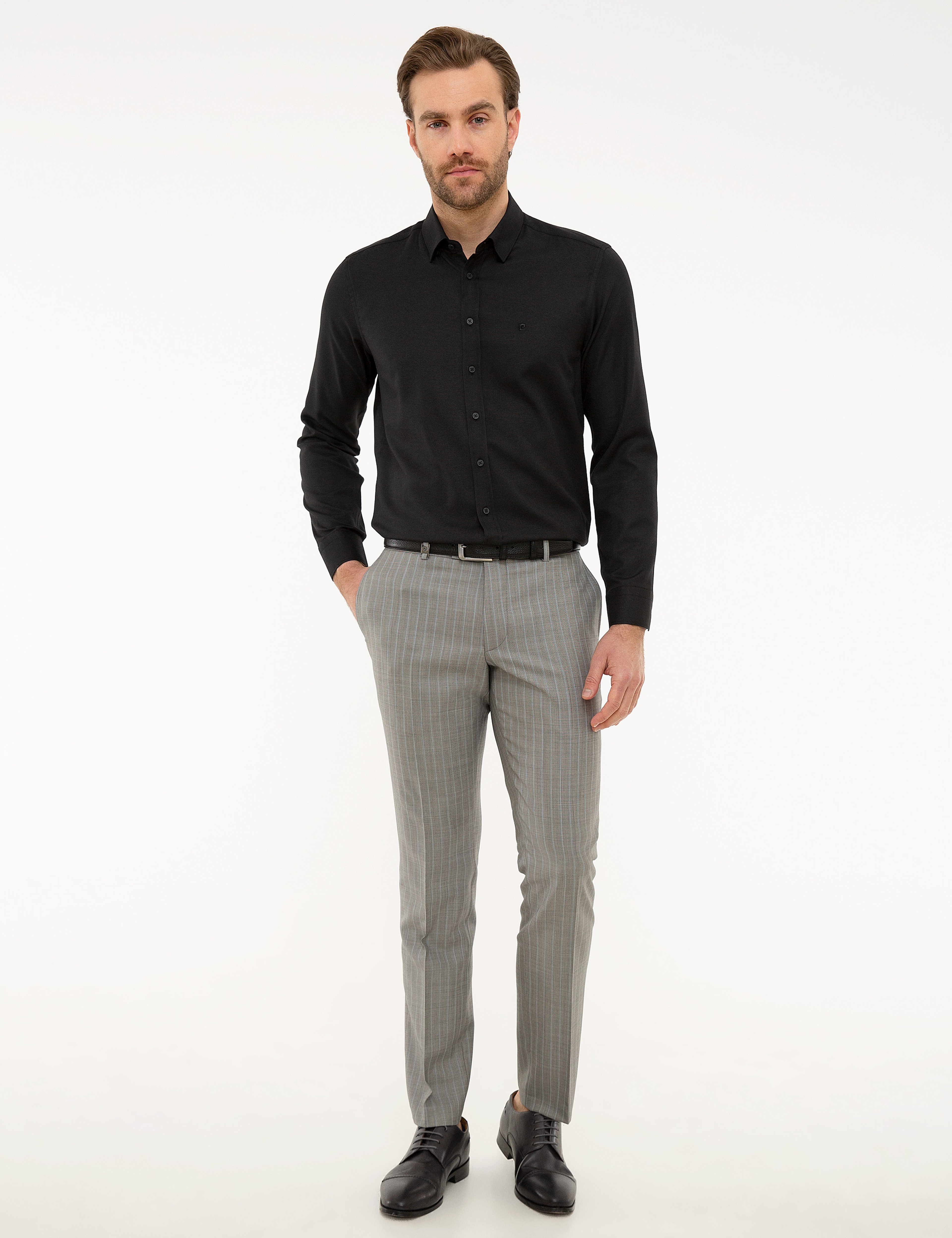Siyah Slim Fit Oxford Gömlek - Image 4