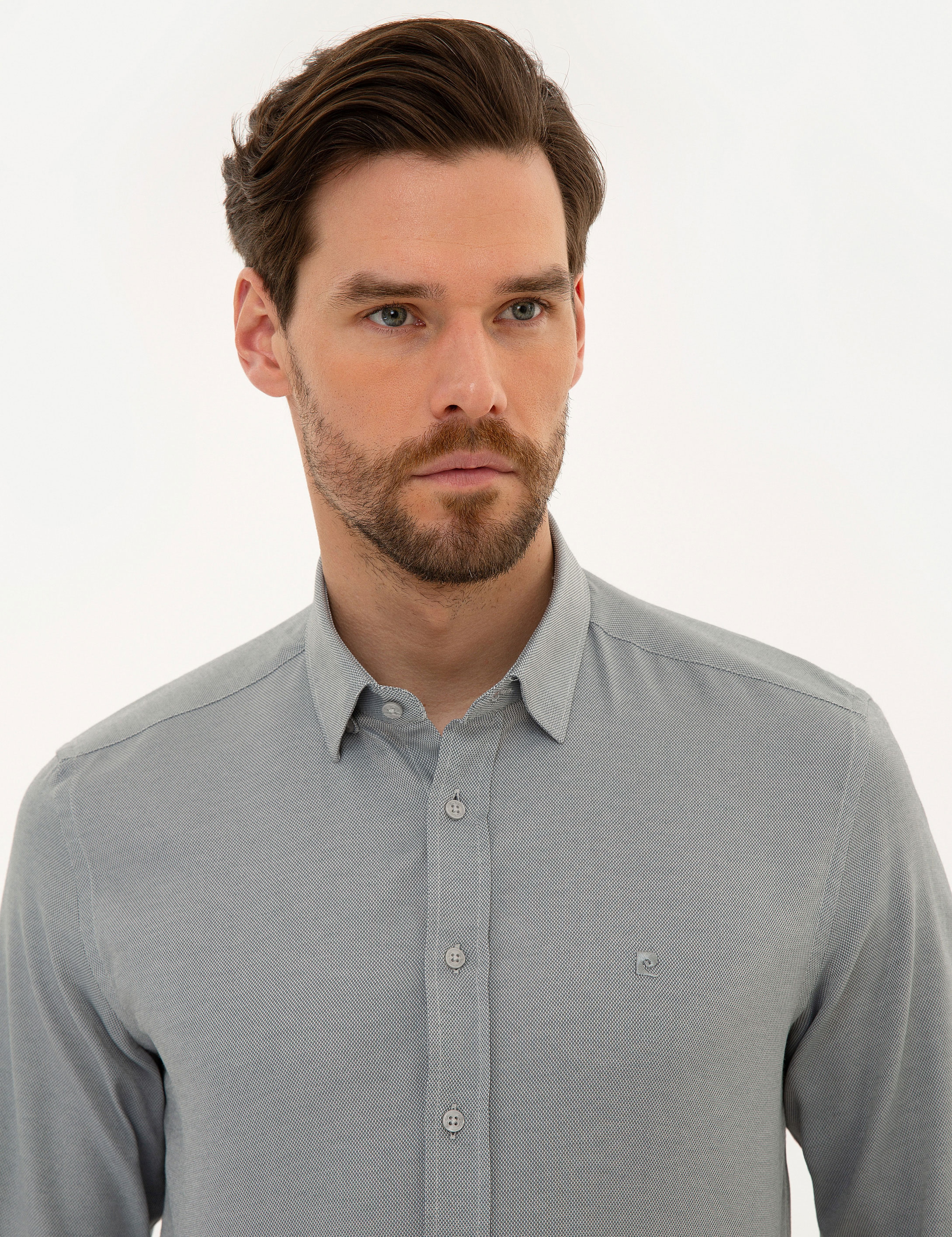 Gri Slim Fit Oxford Gömlek - Image 2