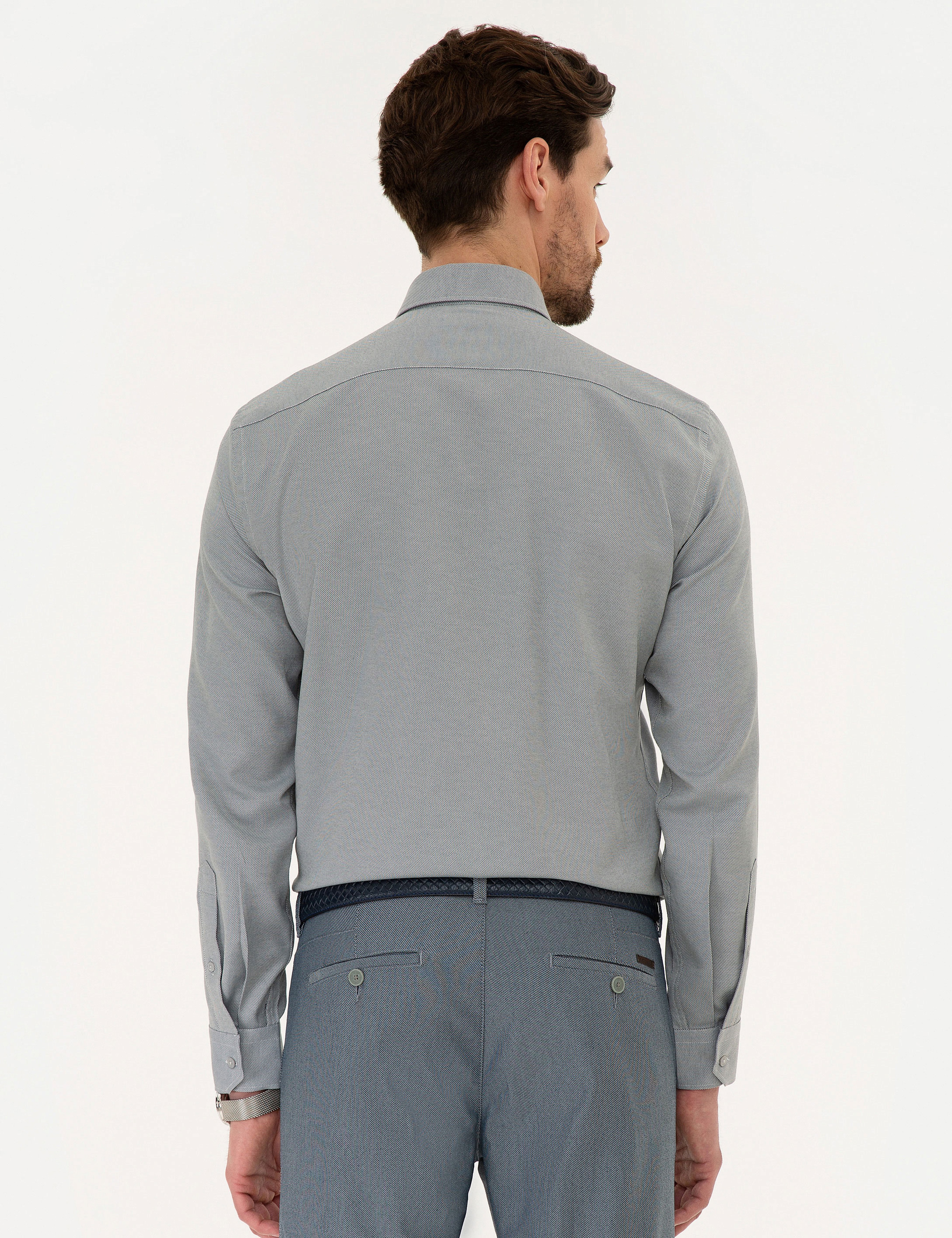 Gri Slim Fit Oxford Gömlek - Image 3