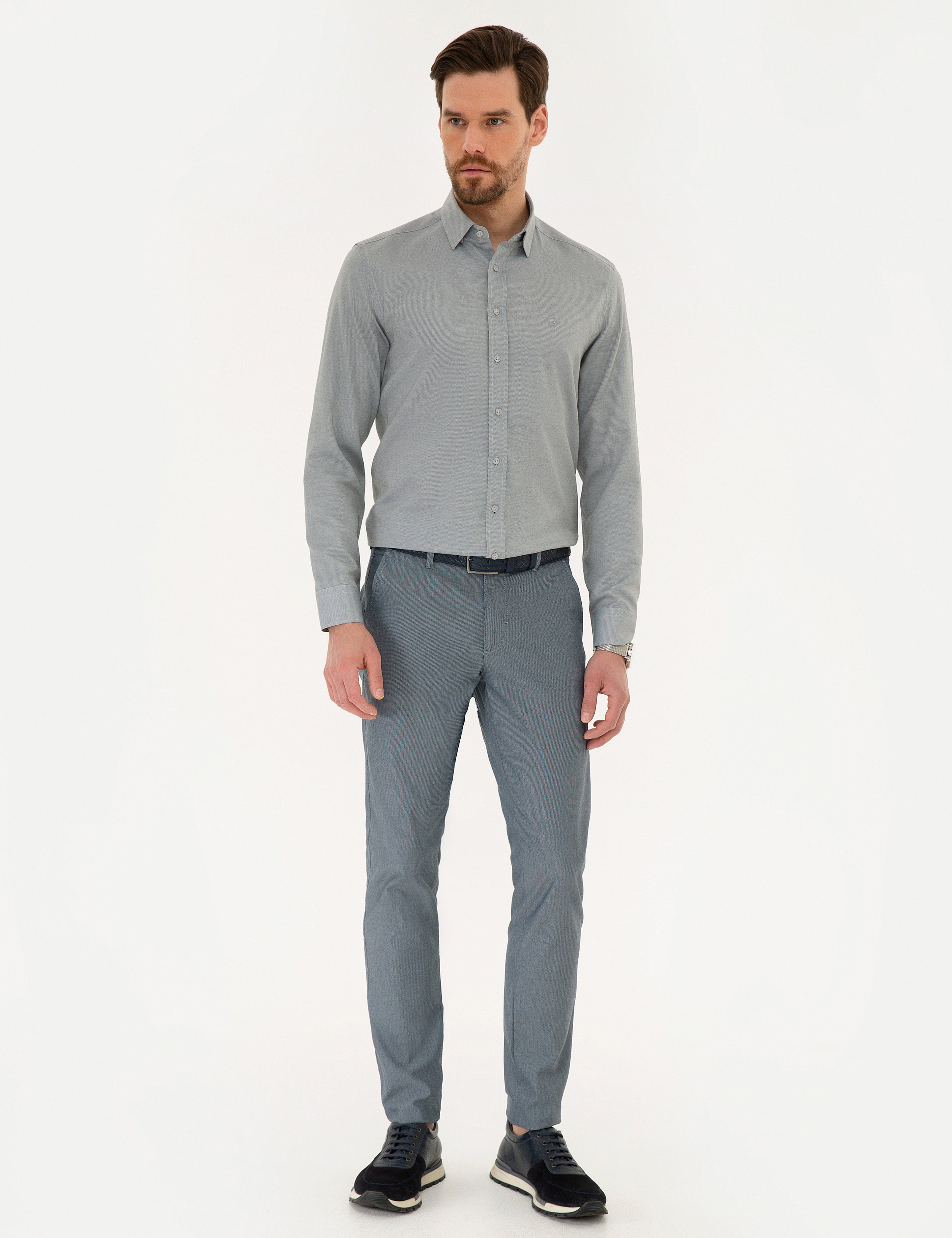 Gri Slim Fit Oxford Gömlek - Image 4