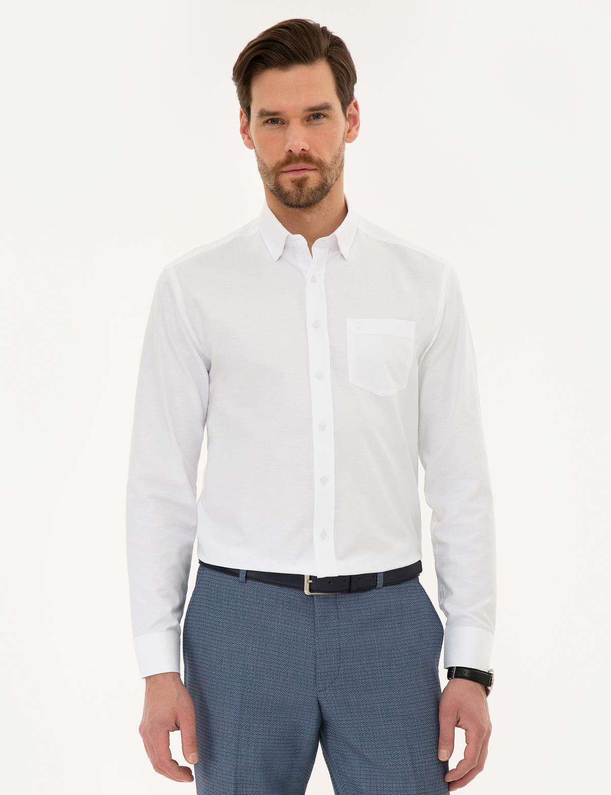 Beyaz Regular Fit Armürlü Gömlek - 50219300003