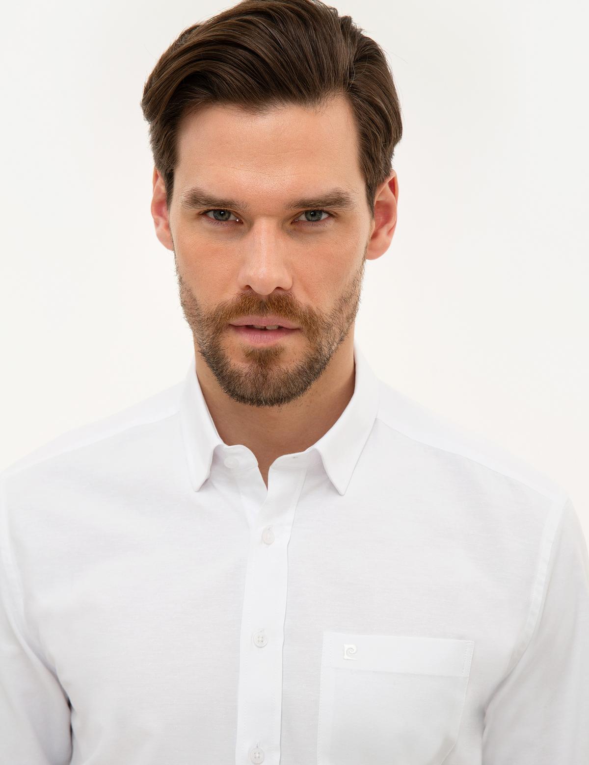 Beyaz Regular Fit Armürlü Gömlek