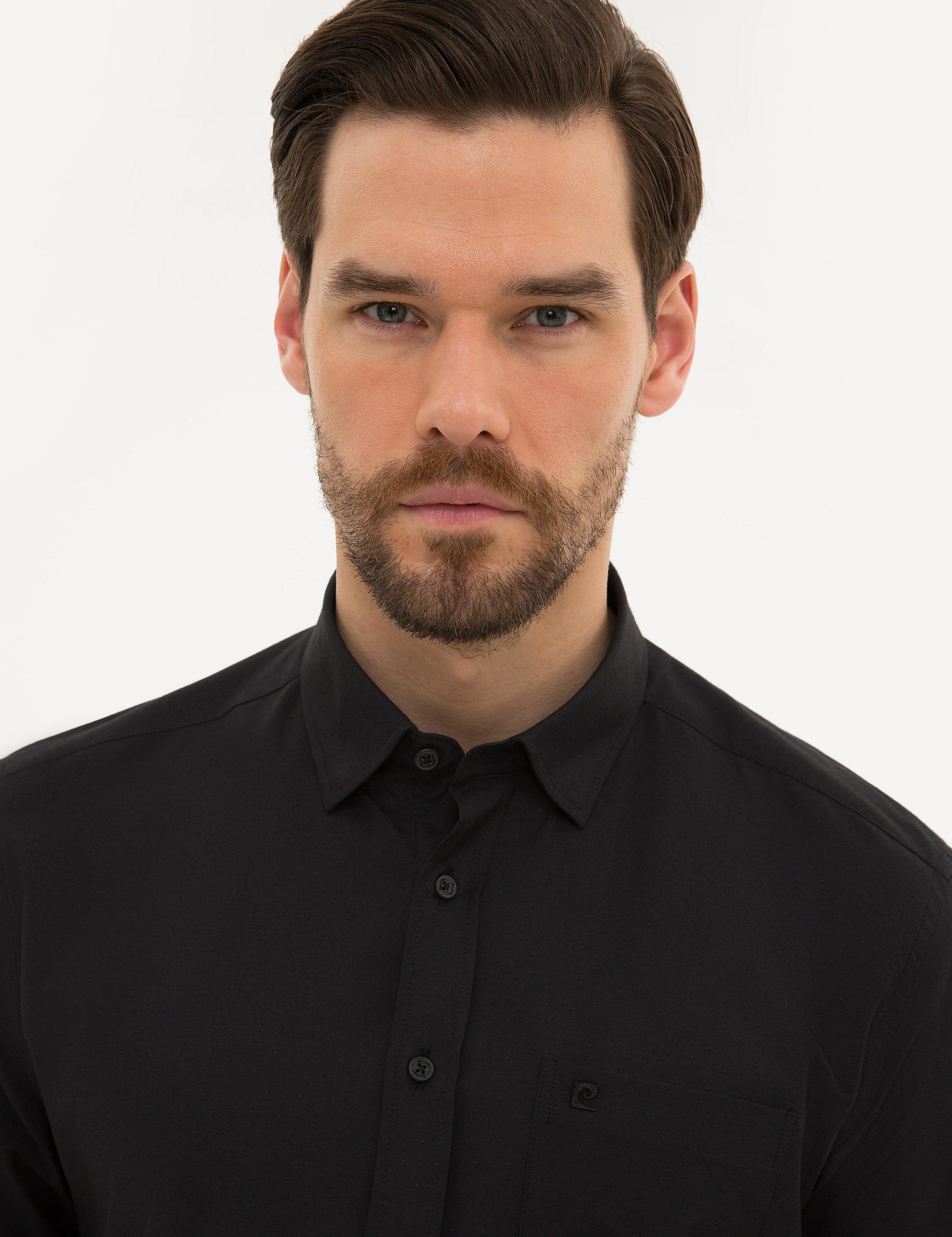 Siyah Regular Fit Armürlü Gömlek