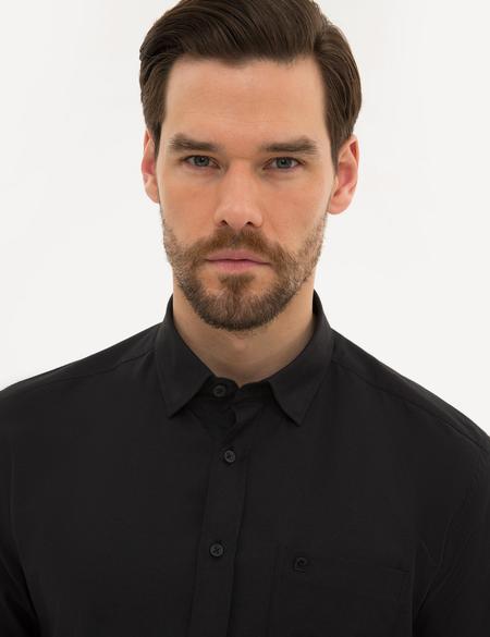 Siyah Regular Fit Armürlü Gömlek - 50219300023