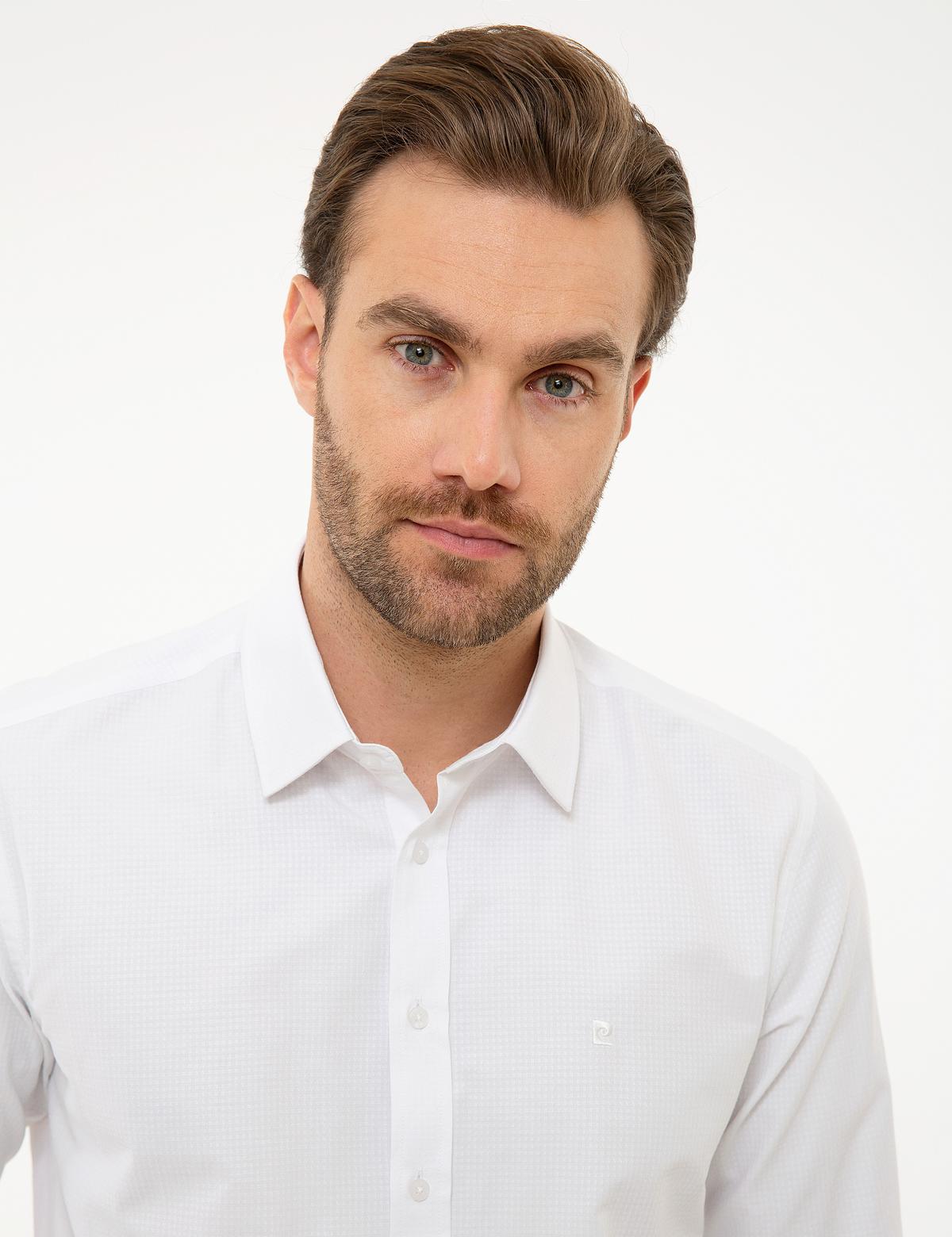 Beyaz Regular Fit Armürlü Gömlek - 50219303010