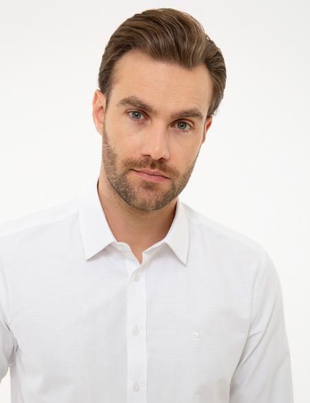 Beyaz Regular Fit Armürlü Gömlek - 50219303010