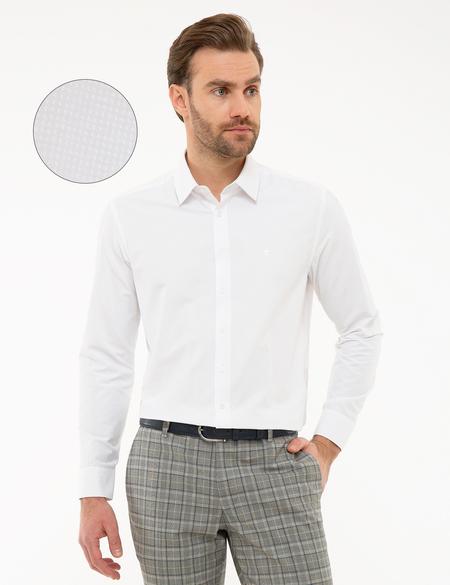 Beyaz Regular Fit Armürlü Gömlek - 50219303010