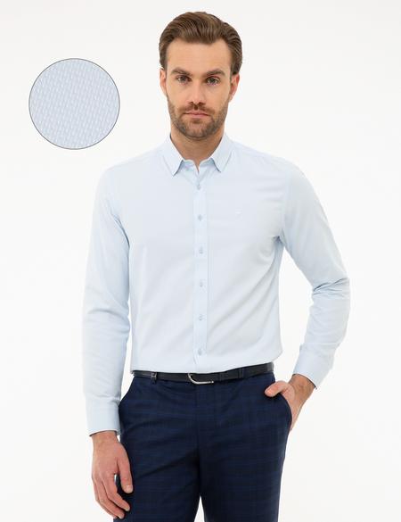 Açık Mavi Slim Fit Armürlü Gömlek - 50219305009