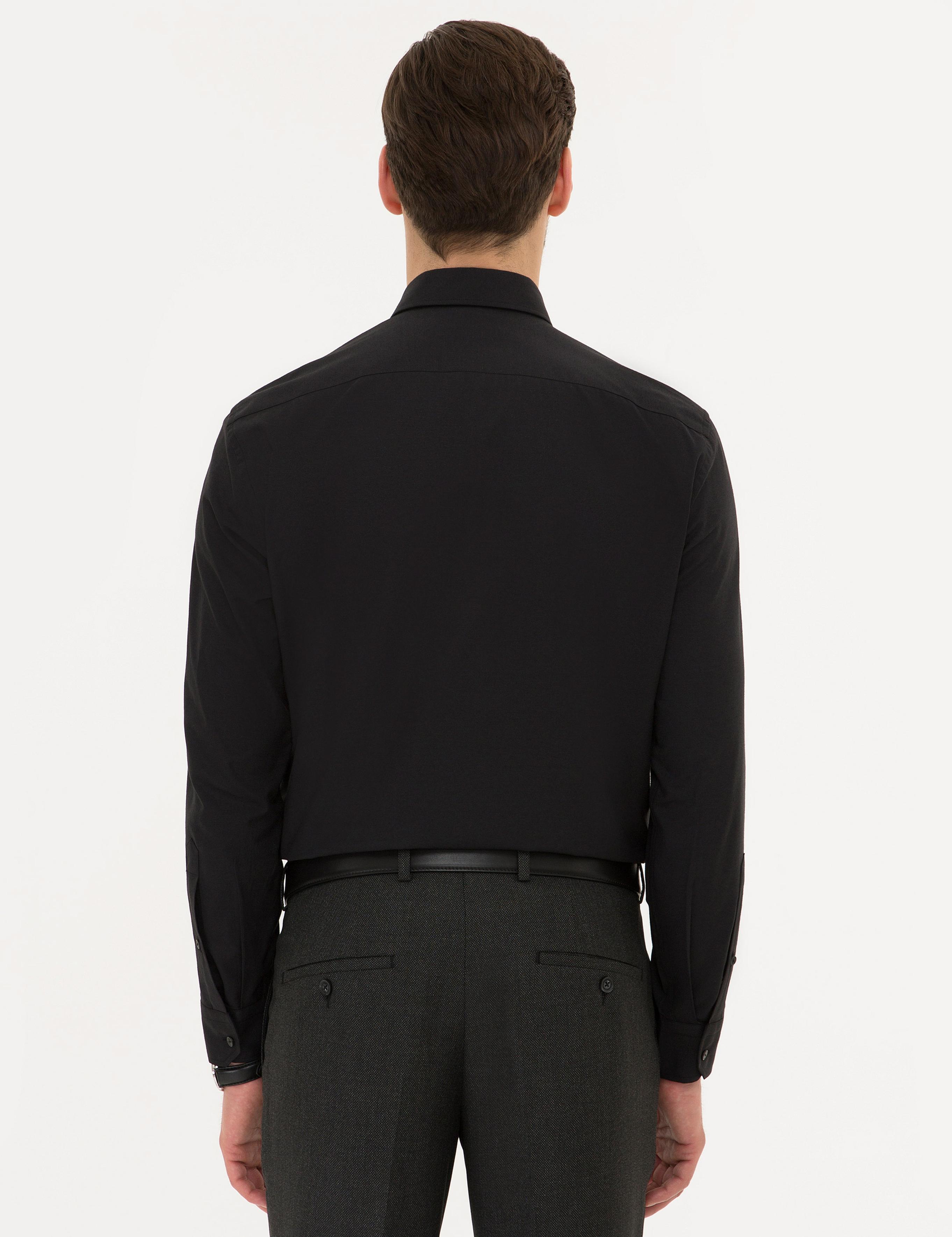 Siyah Regular Fit Armürlü Gömlek