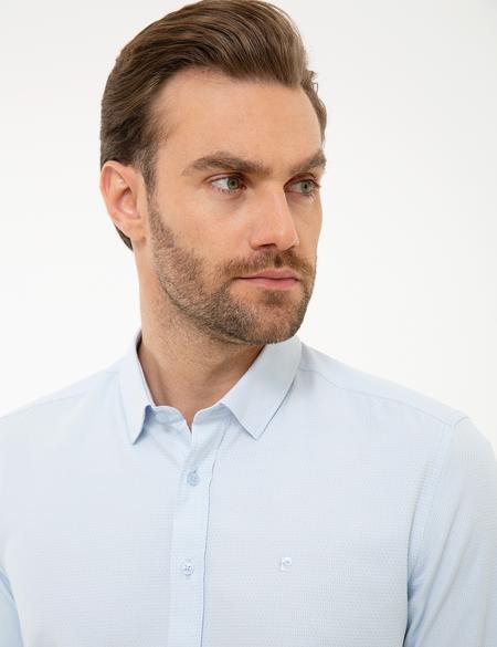 Açık Mavi Slim Fit Armürlü Gömlek - 50219305009