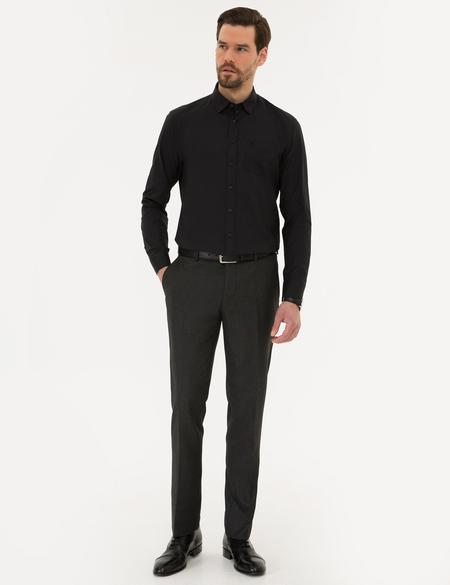 Siyah Regular Fit Armürlü Gömlek - 50219300023