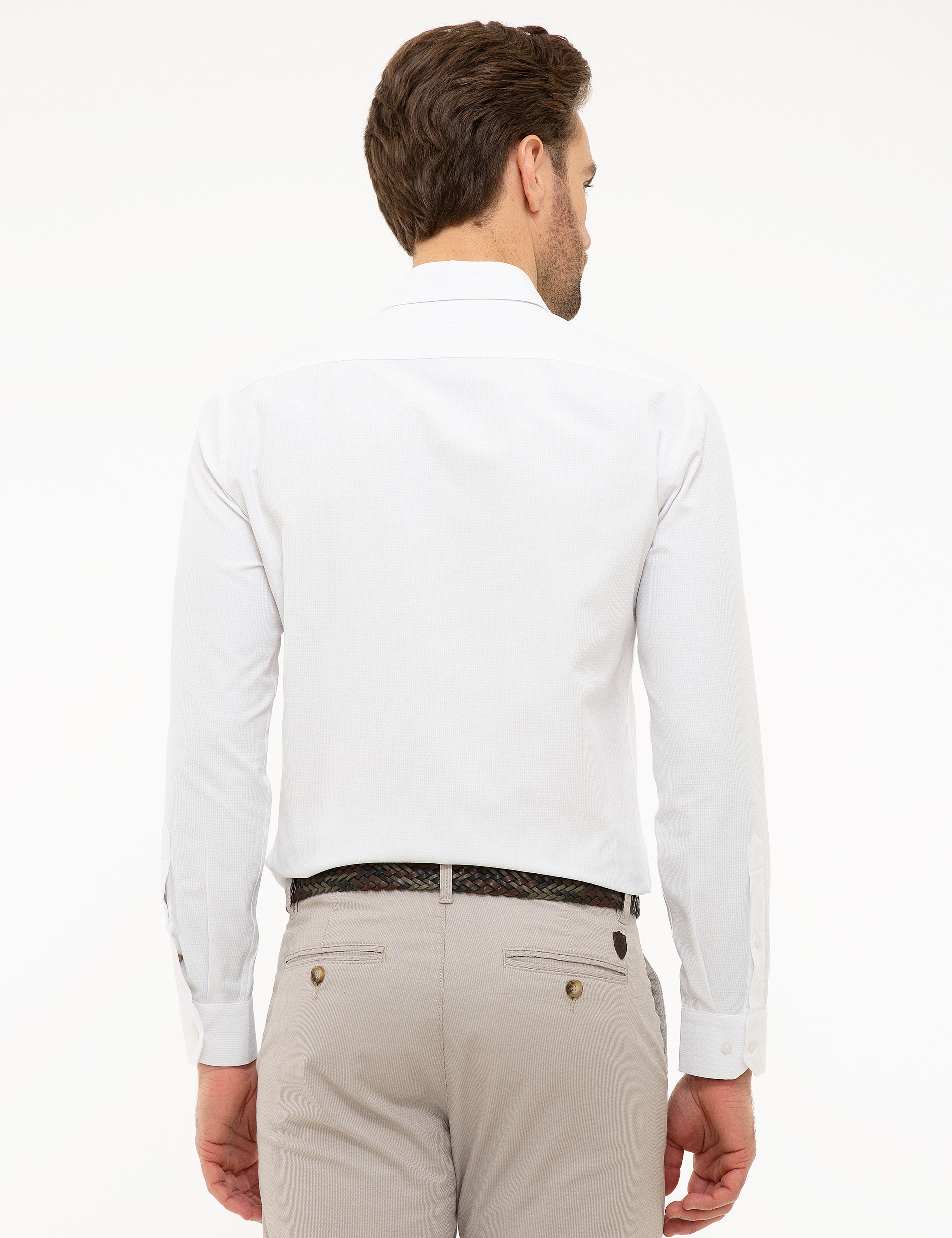 Beyaz Slim Fit Armürlü Gömlek - Image 3