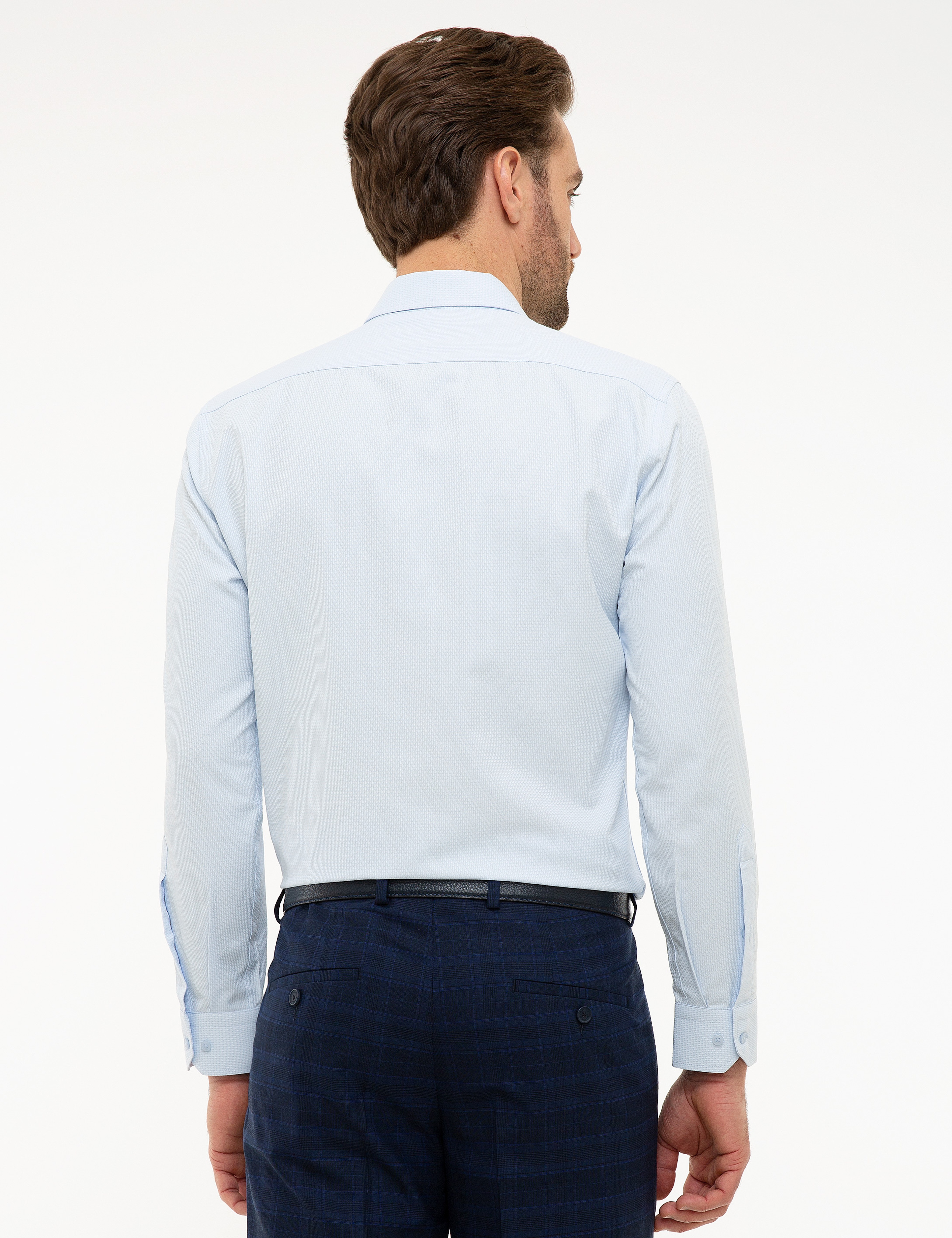 Açık Mavi Slim Fit Armürlü Gömlek - Image 3