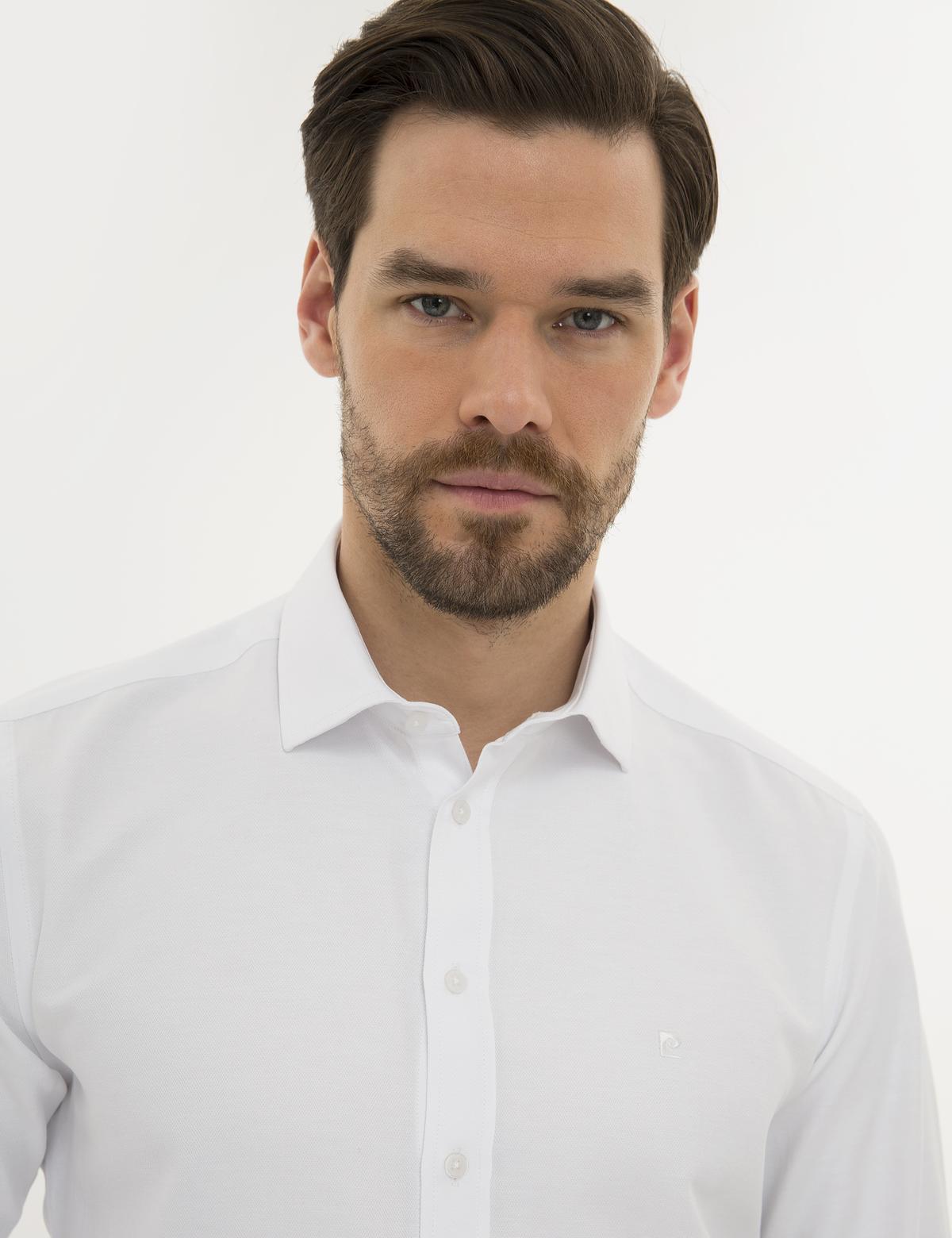 Beyaz Slim Fit Armürlü Gömlek - 50219311002