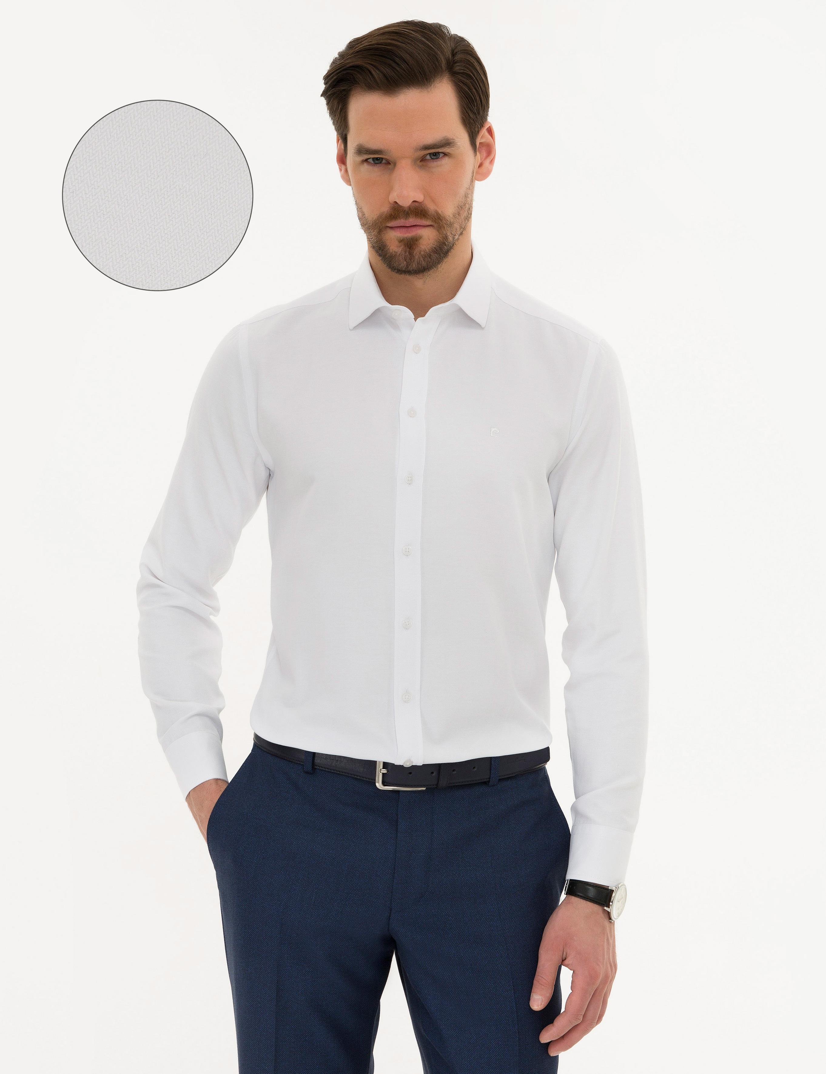 Beyaz Slim Fit Armürlü Gömlek