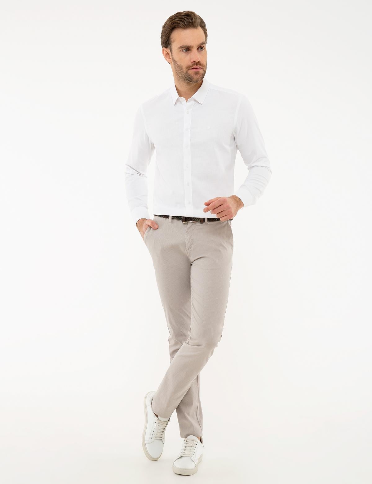 Beyaz Slim Fit Armürlü Gömlek - 50219305020