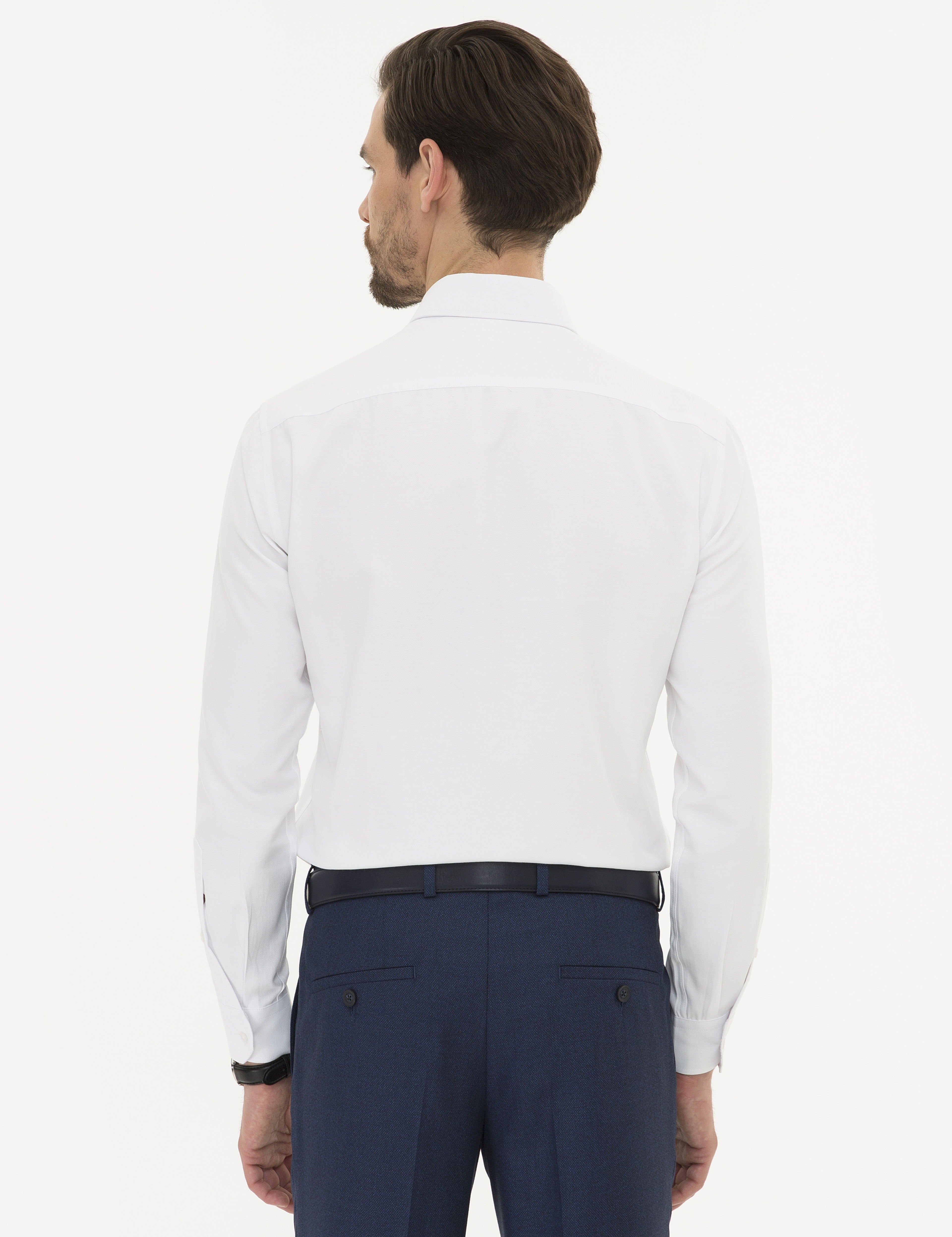 Beyaz Slim Fit Armürlü Gömlek - Image 3