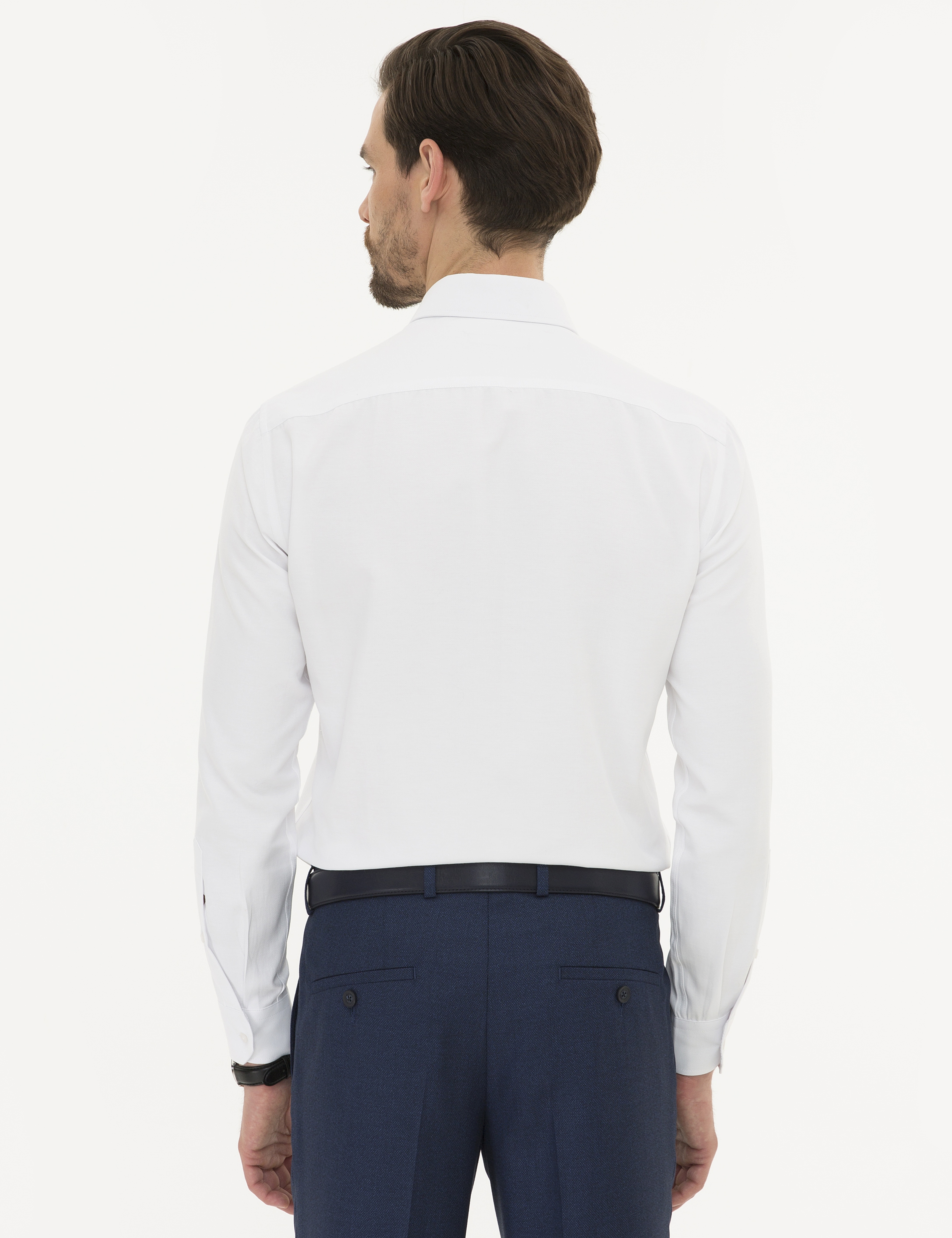 Beyaz Slim Fit Armürlü Gömlek