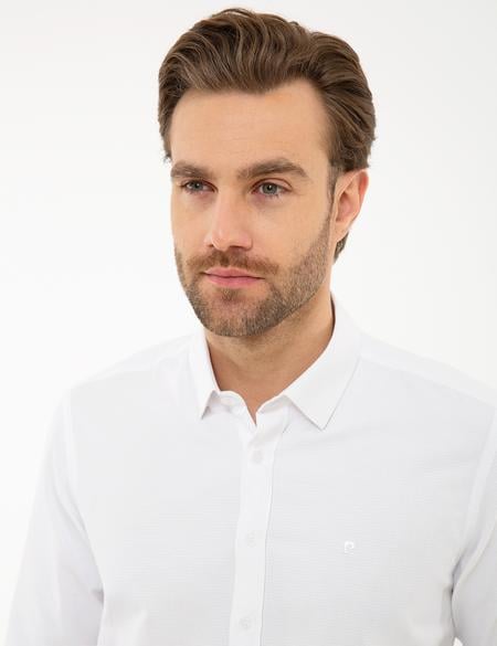 Beyaz Slim Fit Armürlü Gömlek - 50219305020