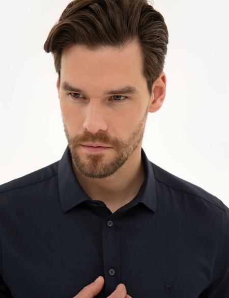 Lacivert Slim Fit Armürlü Gömlek - 50219311023