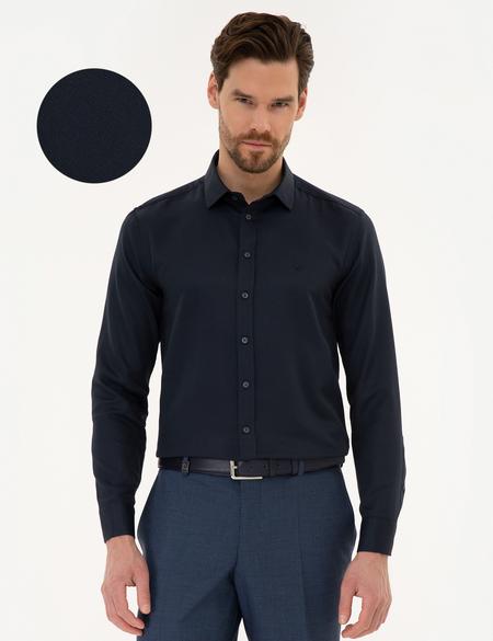 Lacivert Slim Fit Armürlü Gömlek - 50219311023