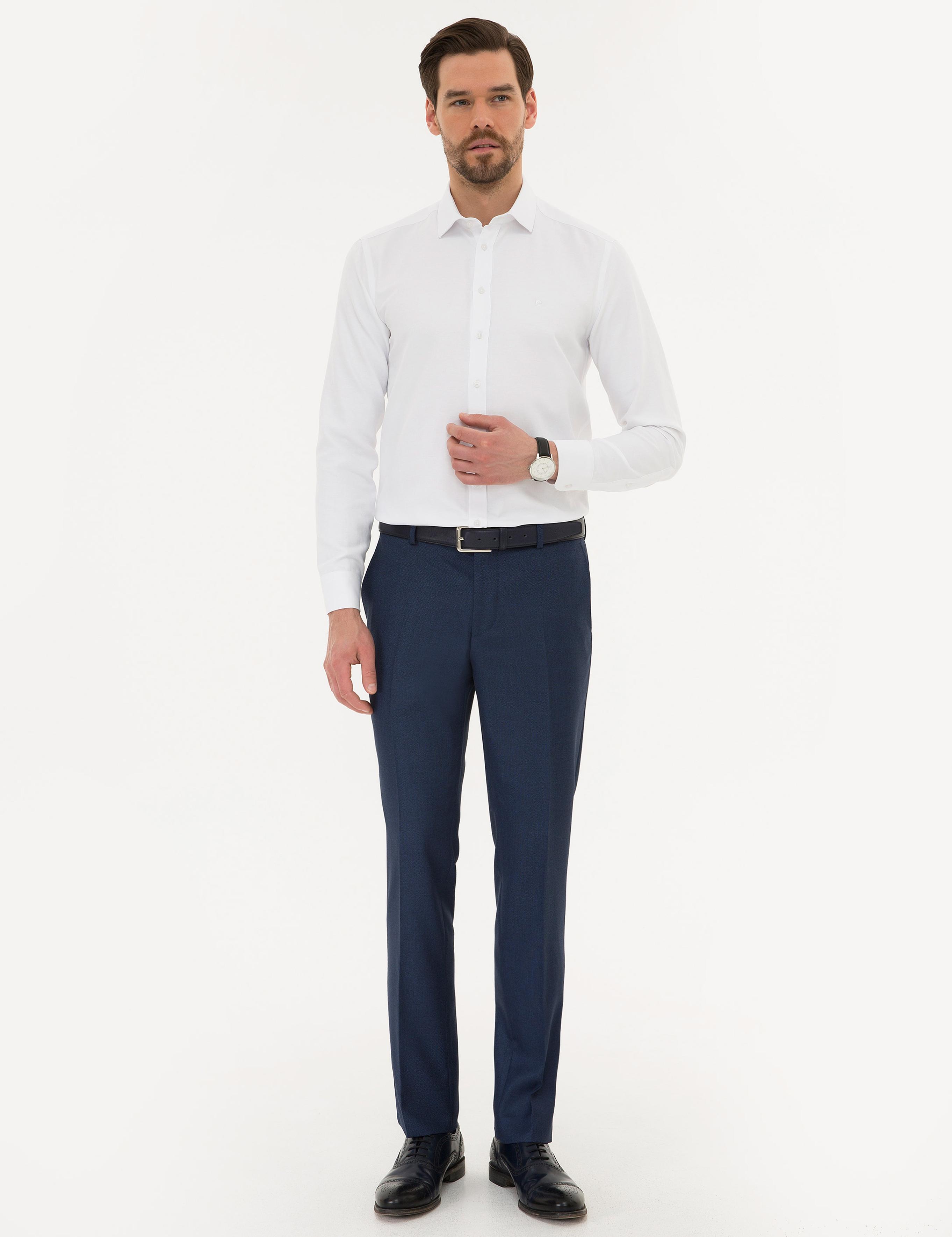 Beyaz Slim Fit Armürlü Gömlek