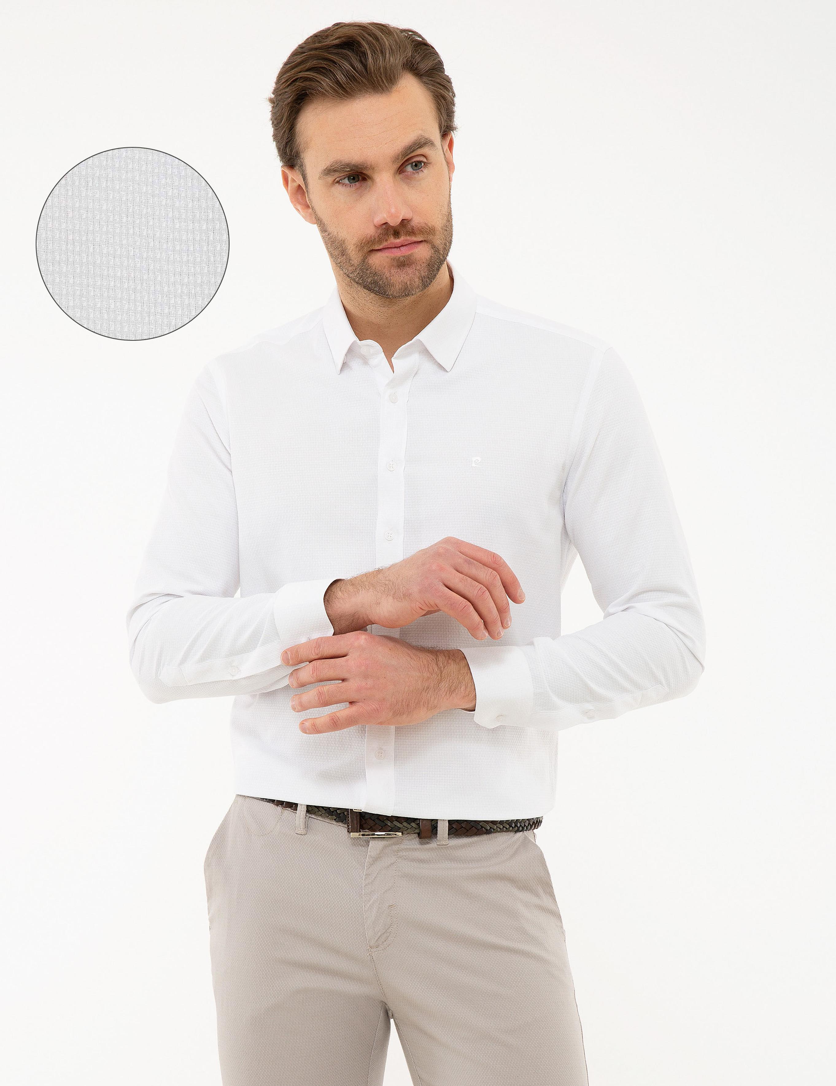 Beyaz Slim Fit Armürlü Gömlek