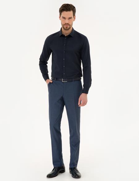 Lacivert Slim Fit Armürlü Gömlek - 50219311023