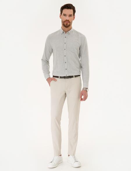 Açık Gri Regular Fit Keten Karışımlı Gömlek - 50220244003