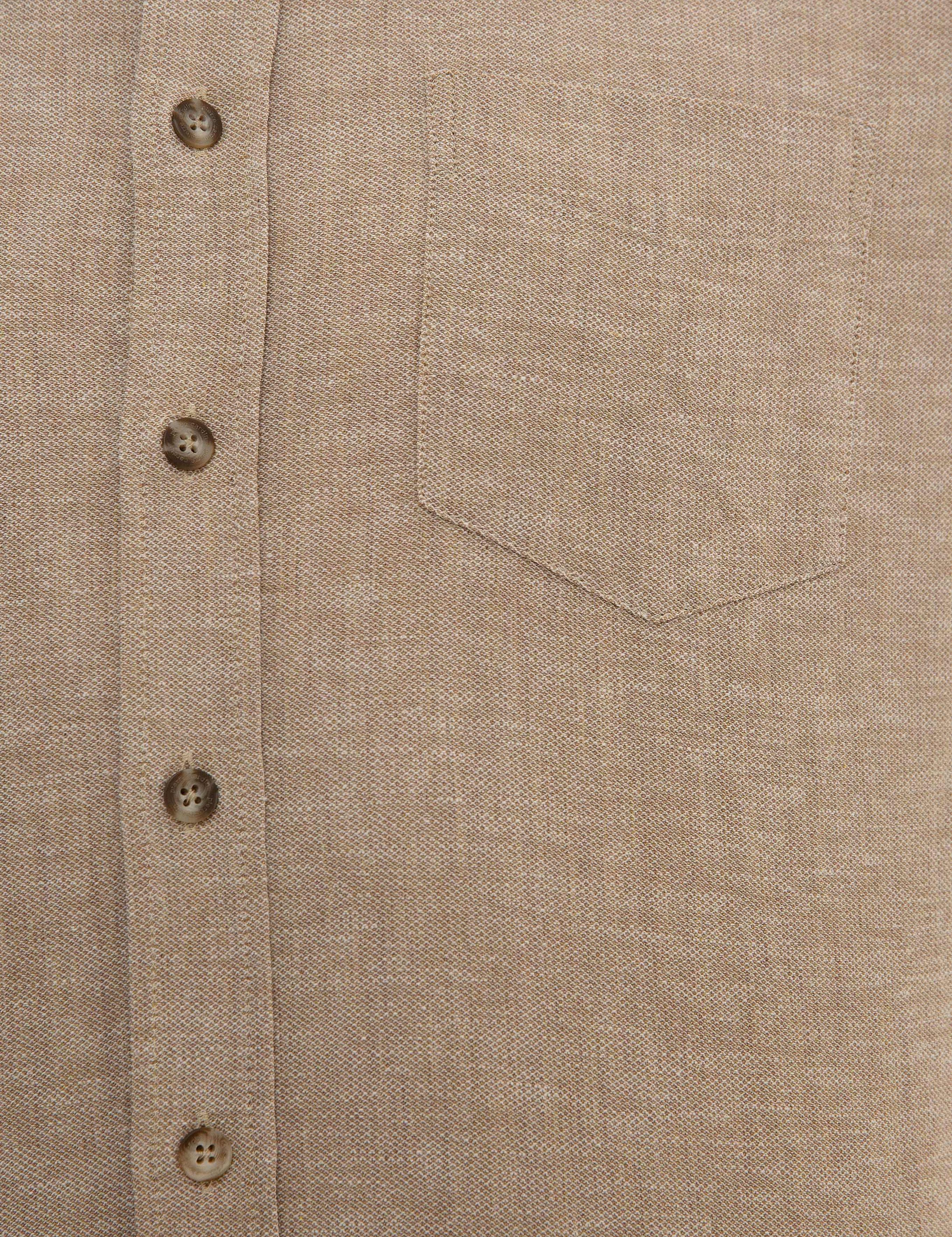 Açık Kahverengi Regular Fit Keten Karışımlı Gömlek