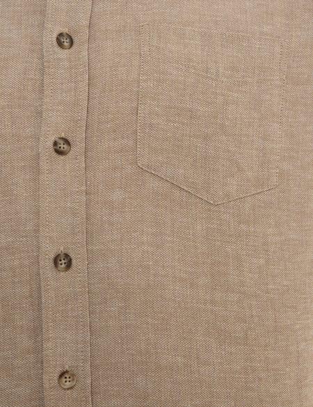 Açık Kahverengi Regular Fit Keten Karışımlı Gömlek - 50220244016