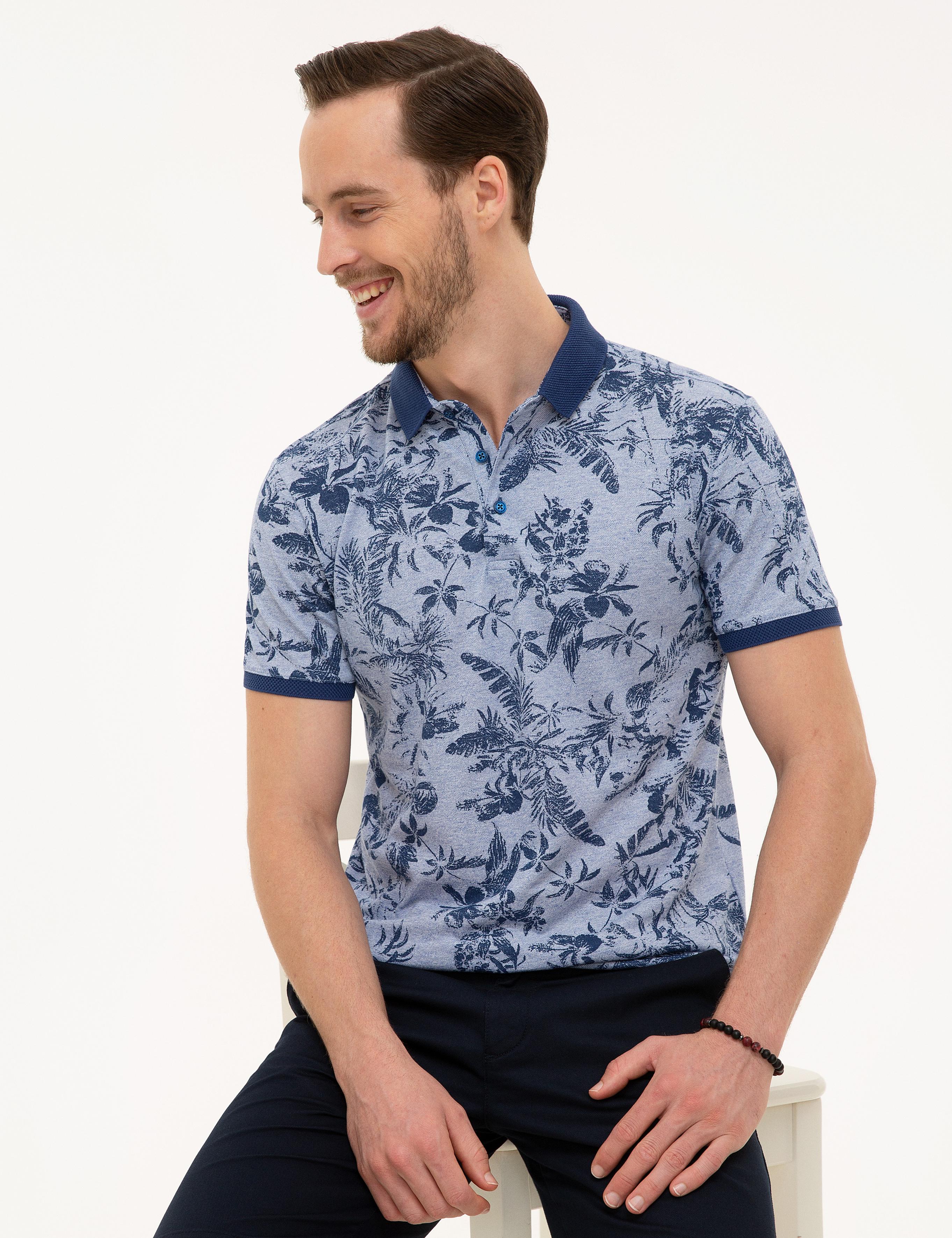Koyu Mavi Slim Fit Desenli Polo Yaka Tişört
