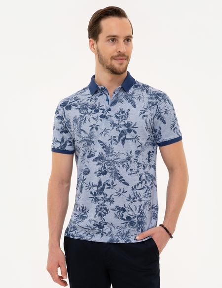 Koyu Mavi Slim Fit Desenli Polo Yaka Tişört - 50219725007