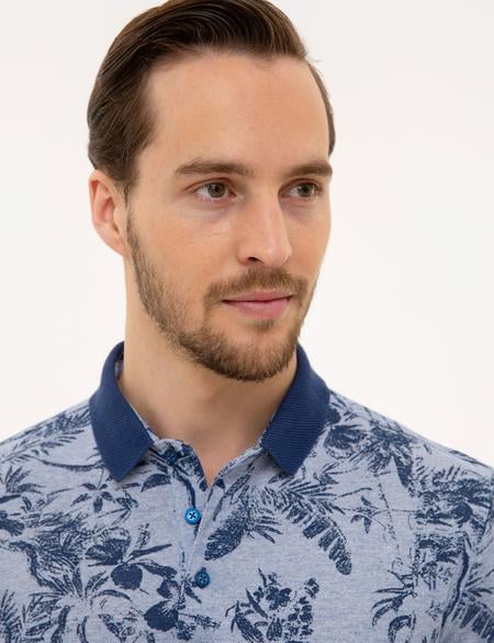 Koyu Mavi Slim Fit Desenli Polo Yaka Tişört - 50219725007