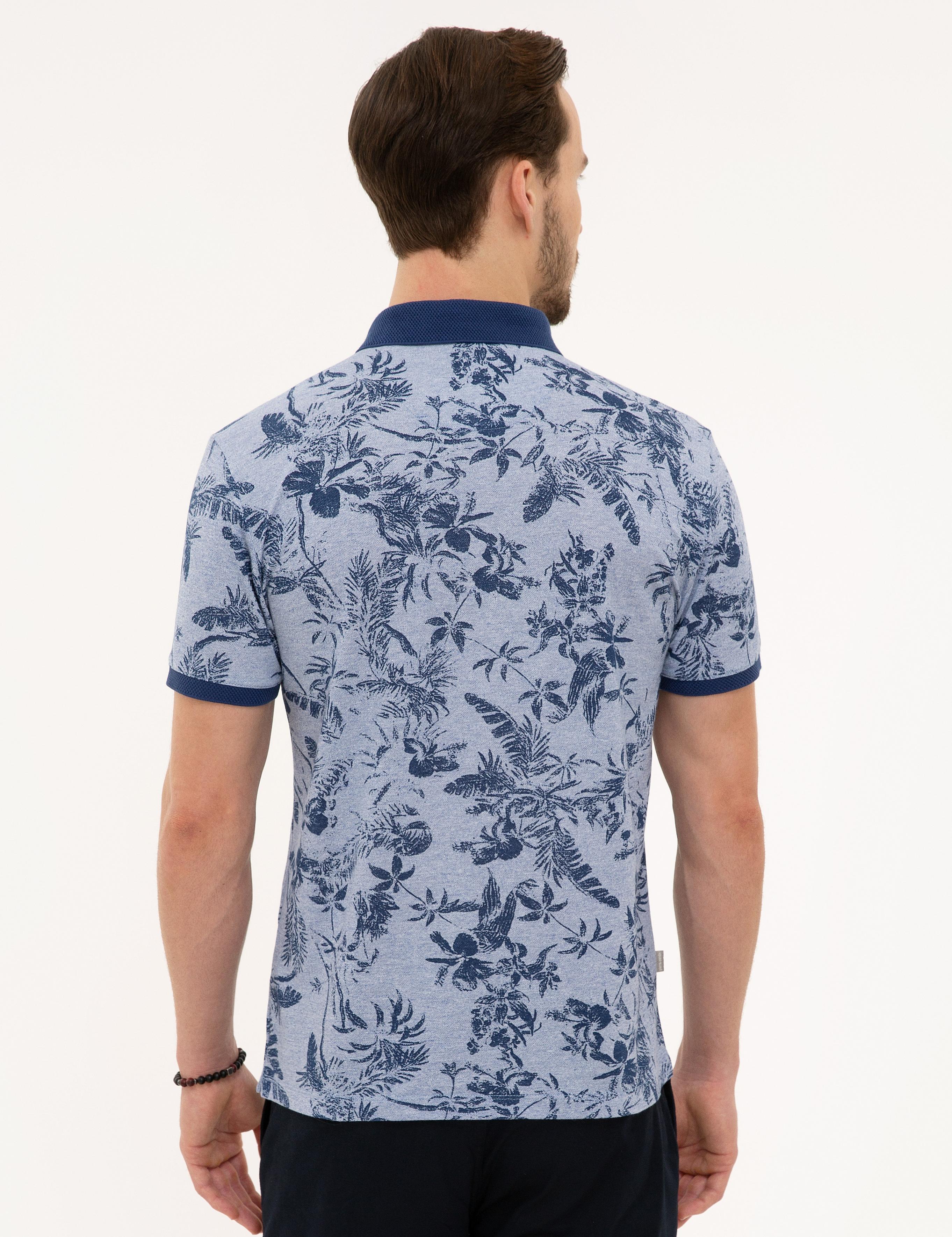 Koyu Mavi Slim Fit Desenli Polo Yaka Tişört