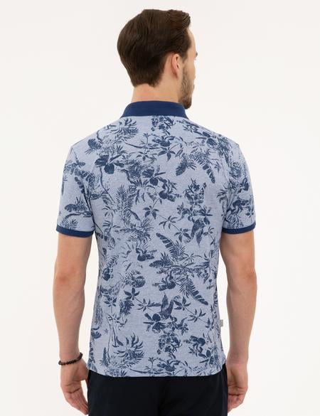 Koyu Mavi Slim Fit Desenli Polo Yaka Tişört - 50219725007