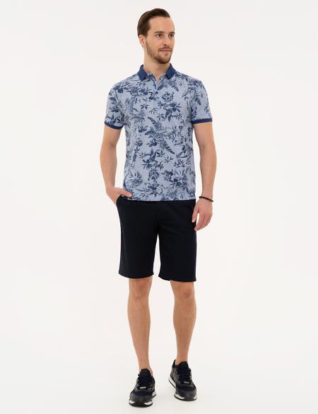 Koyu Mavi Slim Fit Desenli Polo Yaka Tişört - 50219725007