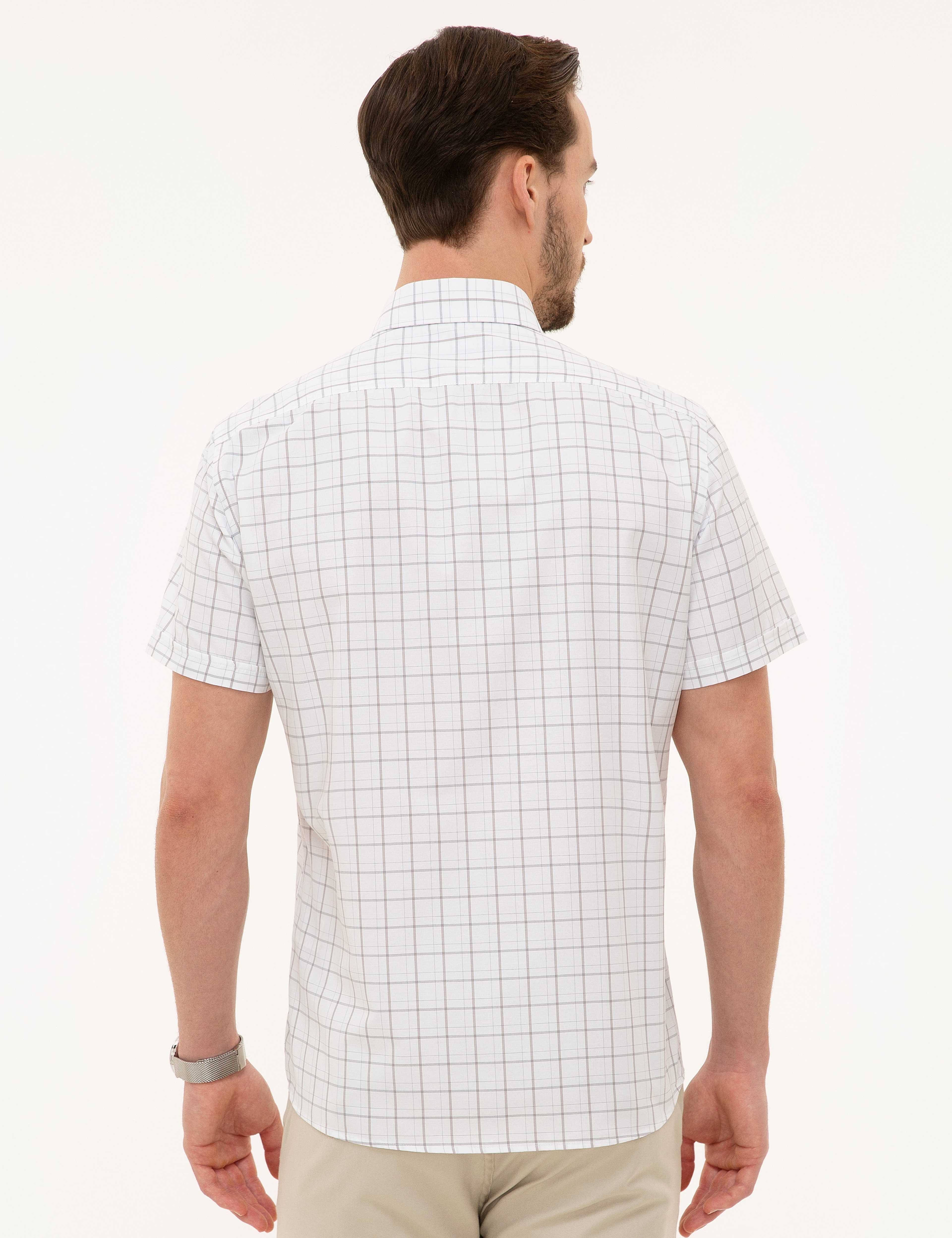 Açık Gri Regular Fit Kısa Kollu Gömlek - Image 3