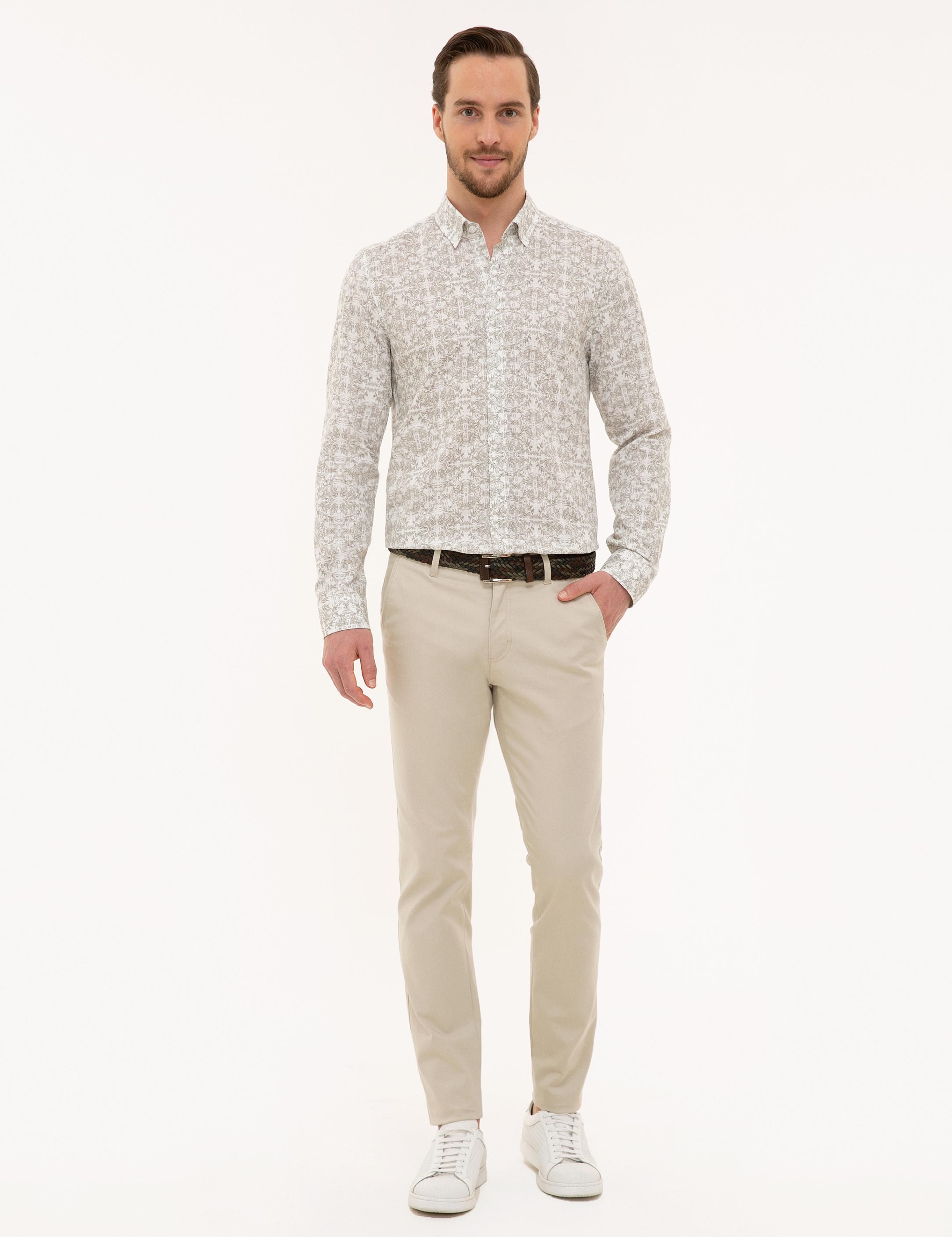 Bej Slim Fit Chino Pantolon
