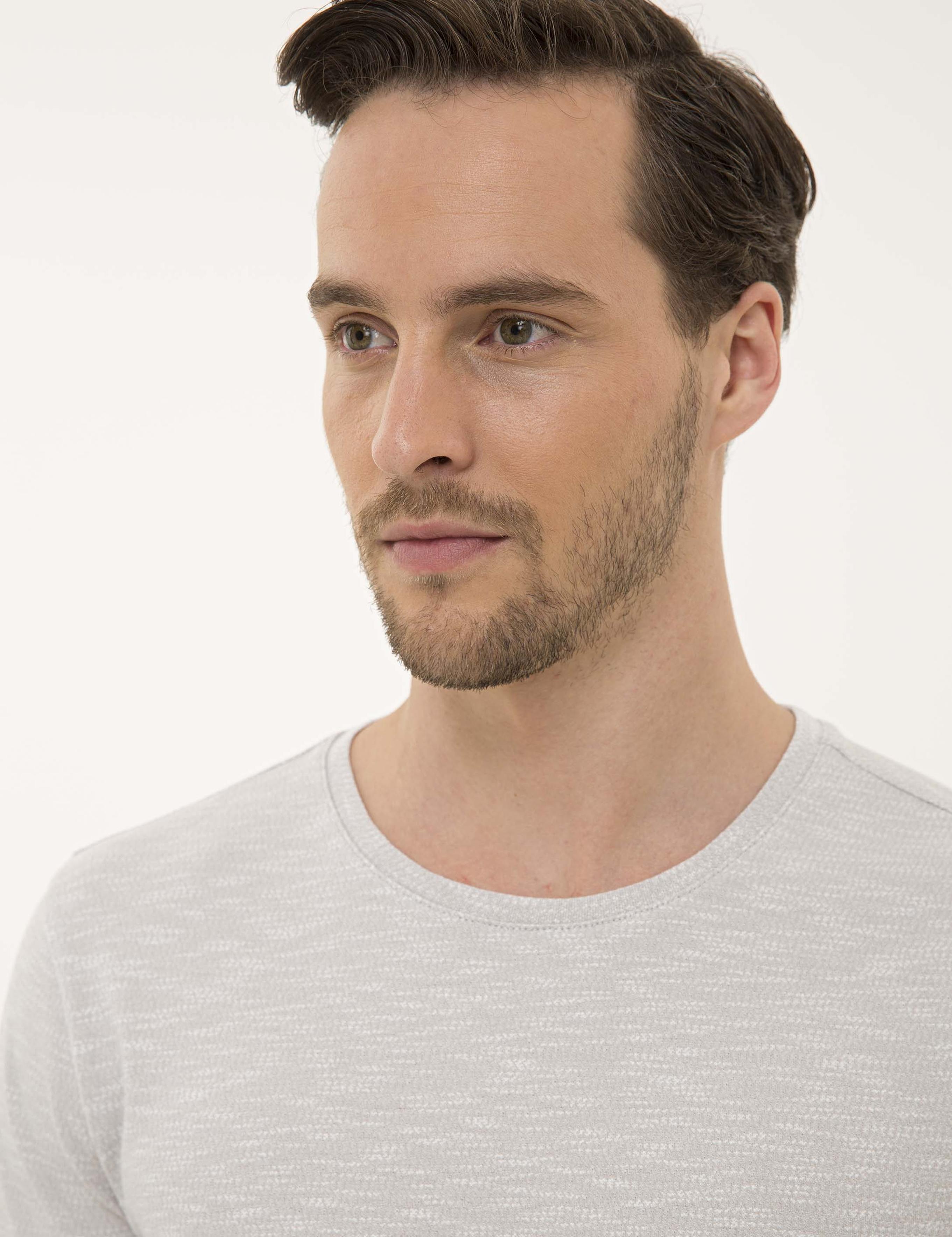 Açık Gri Slim Fit Bisiklet Yaka Tişört