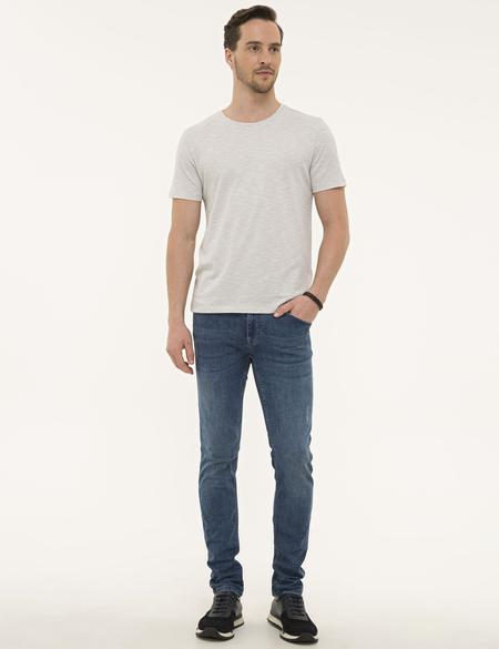 Açık Gri Slim Fit Bisiklet Yaka Tişört - 50218545006
