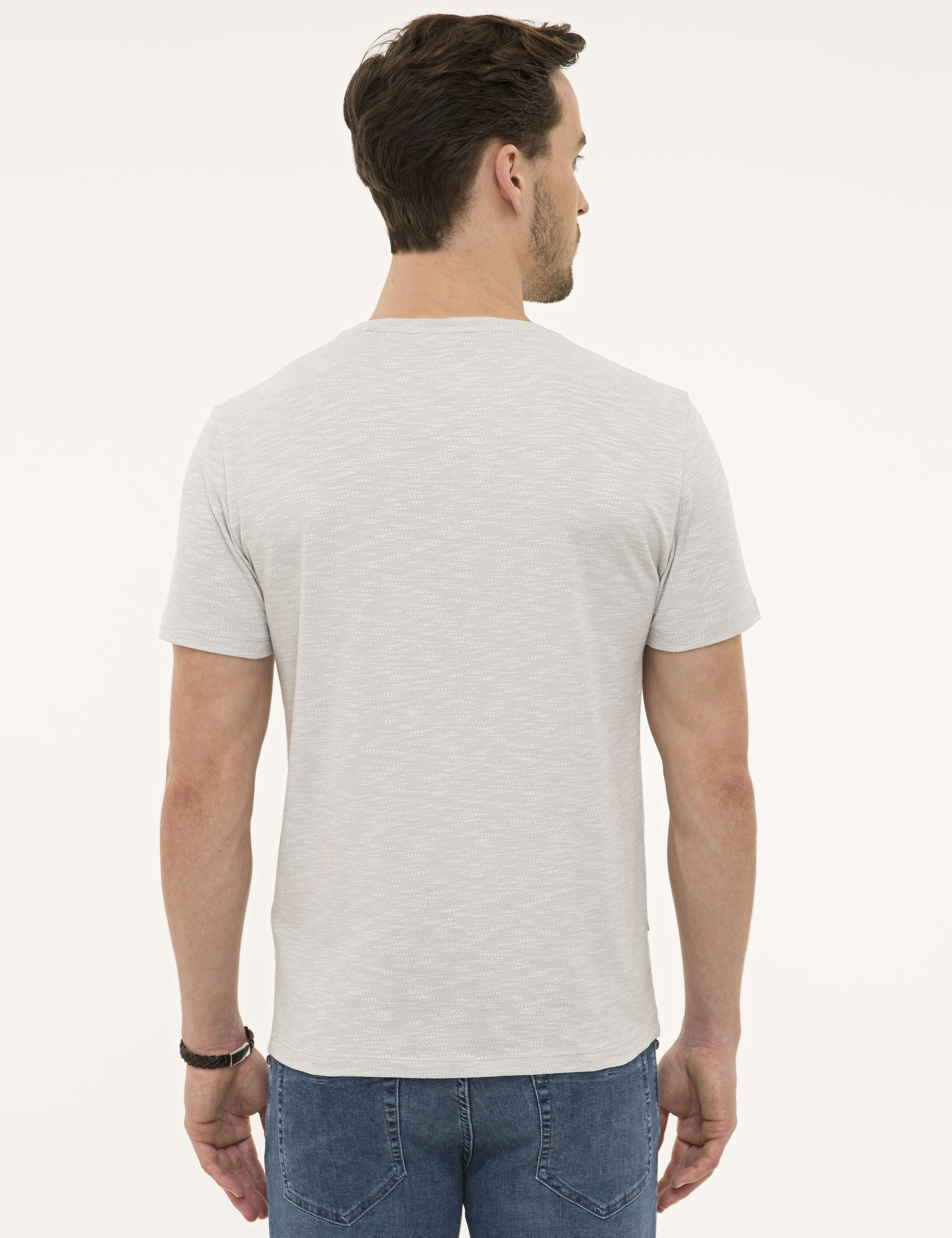 Açık Gri Slim Fit Bisiklet Yaka Tişört - Image 3