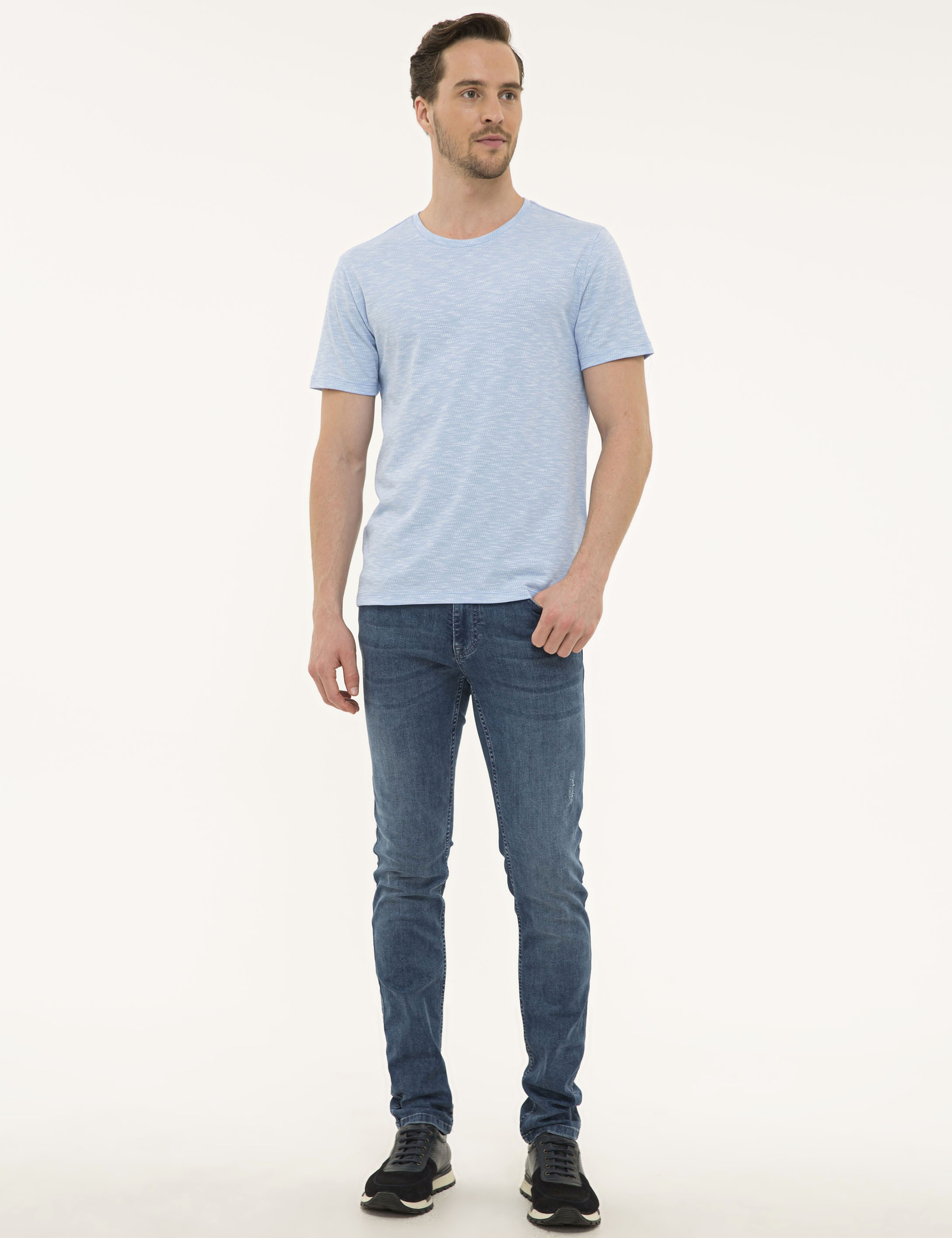 Mavi Slim Fit Bisiklet Yaka T-Shirt