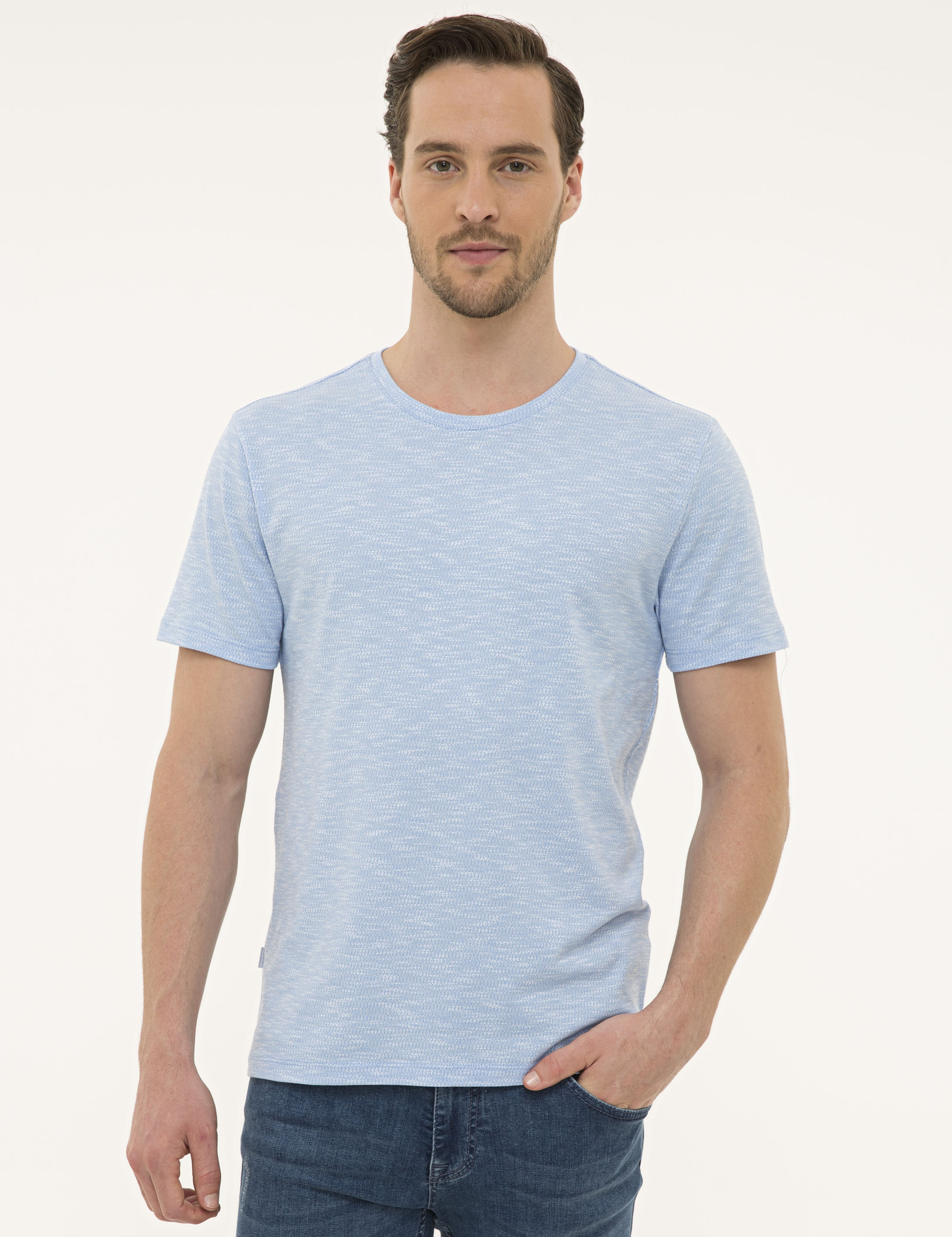 Mavi Slim Fit Bisiklet Yaka T-Shirt - Image 1