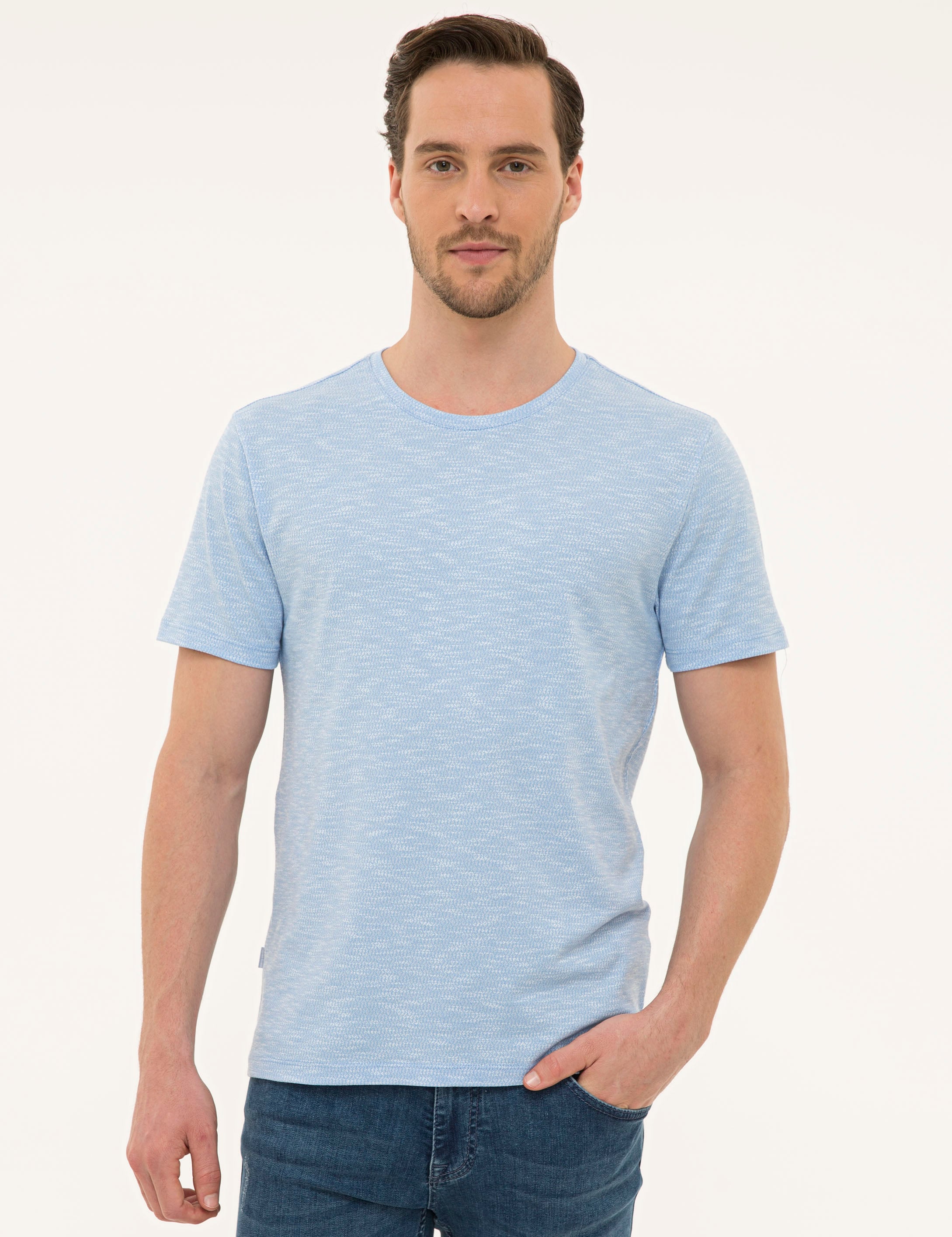 Mavi Slim Fit Bisiklet Yaka T-Shirt