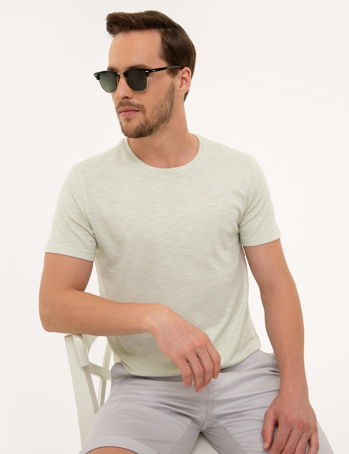 Mint Yeşili Slim Fit Bisiklet Yaka T-Shirt - 50218545012