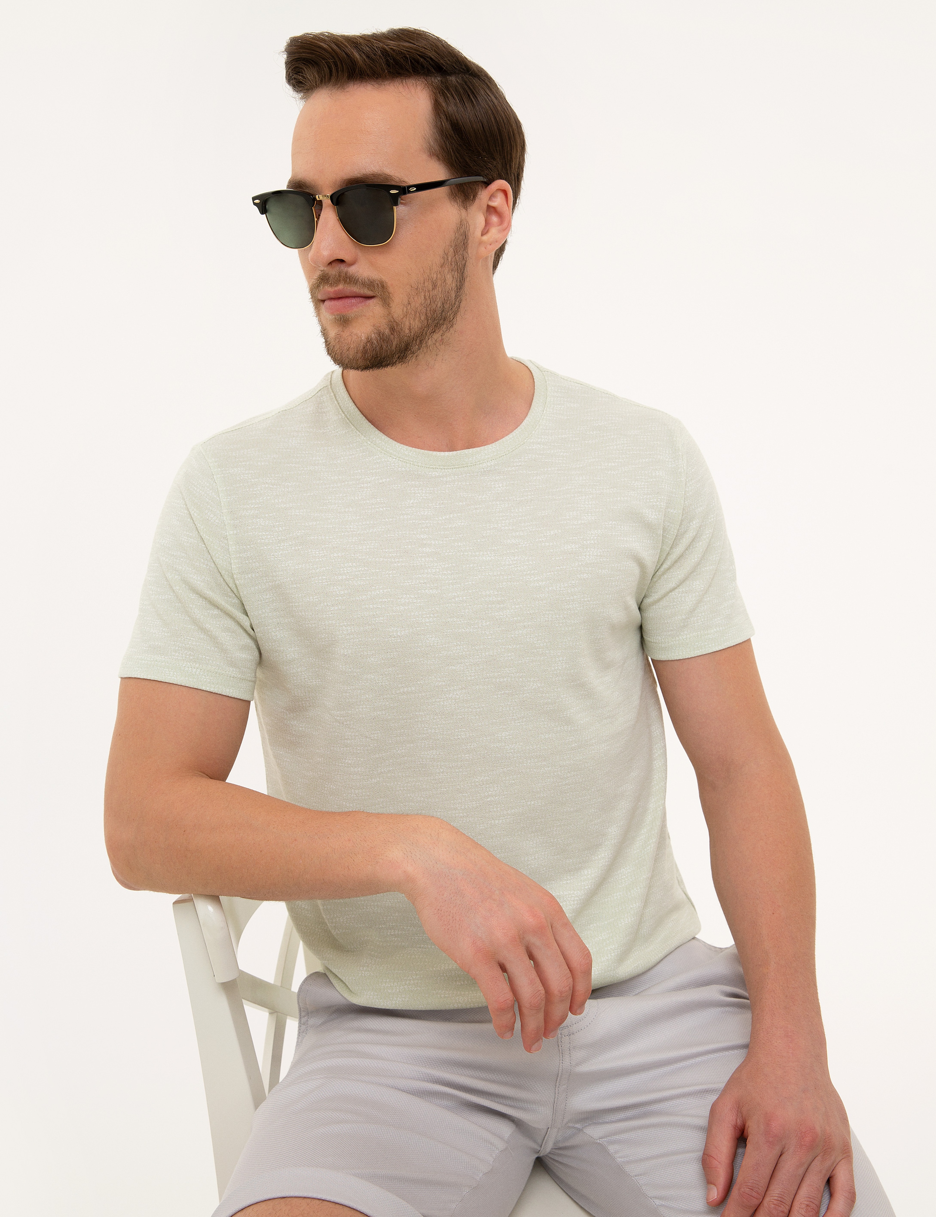 Mint Yeşili Slim Fit Bisiklet Yaka Tişört - Image 2