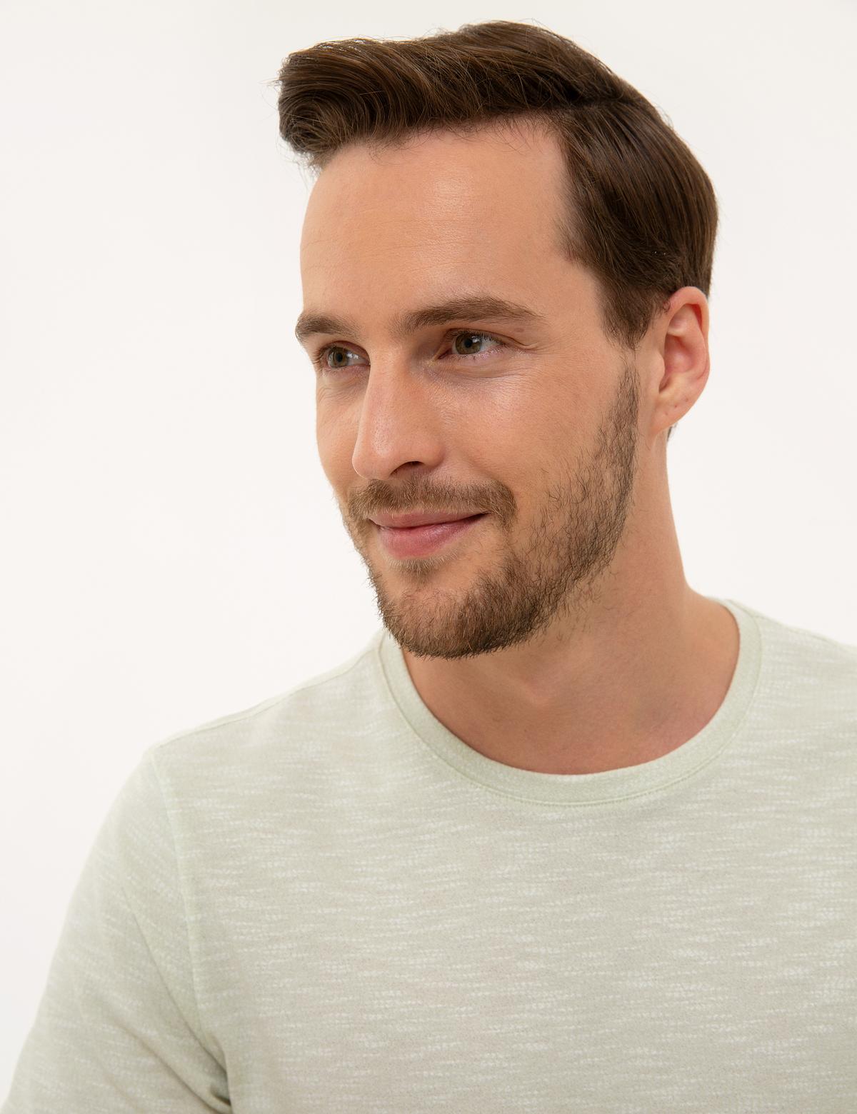 Mint Yeşili Slim Fit Bisiklet Yaka T-Shirt - 50218545012