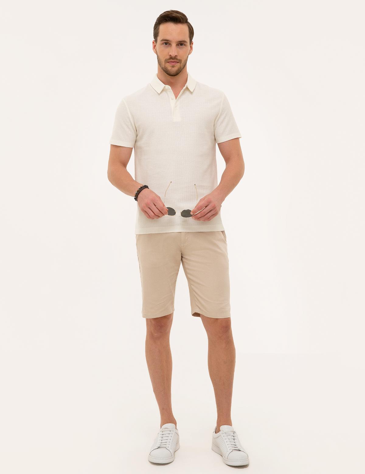 Ekru Slim Fit Gömlek Yaka Tişört - 50220079006