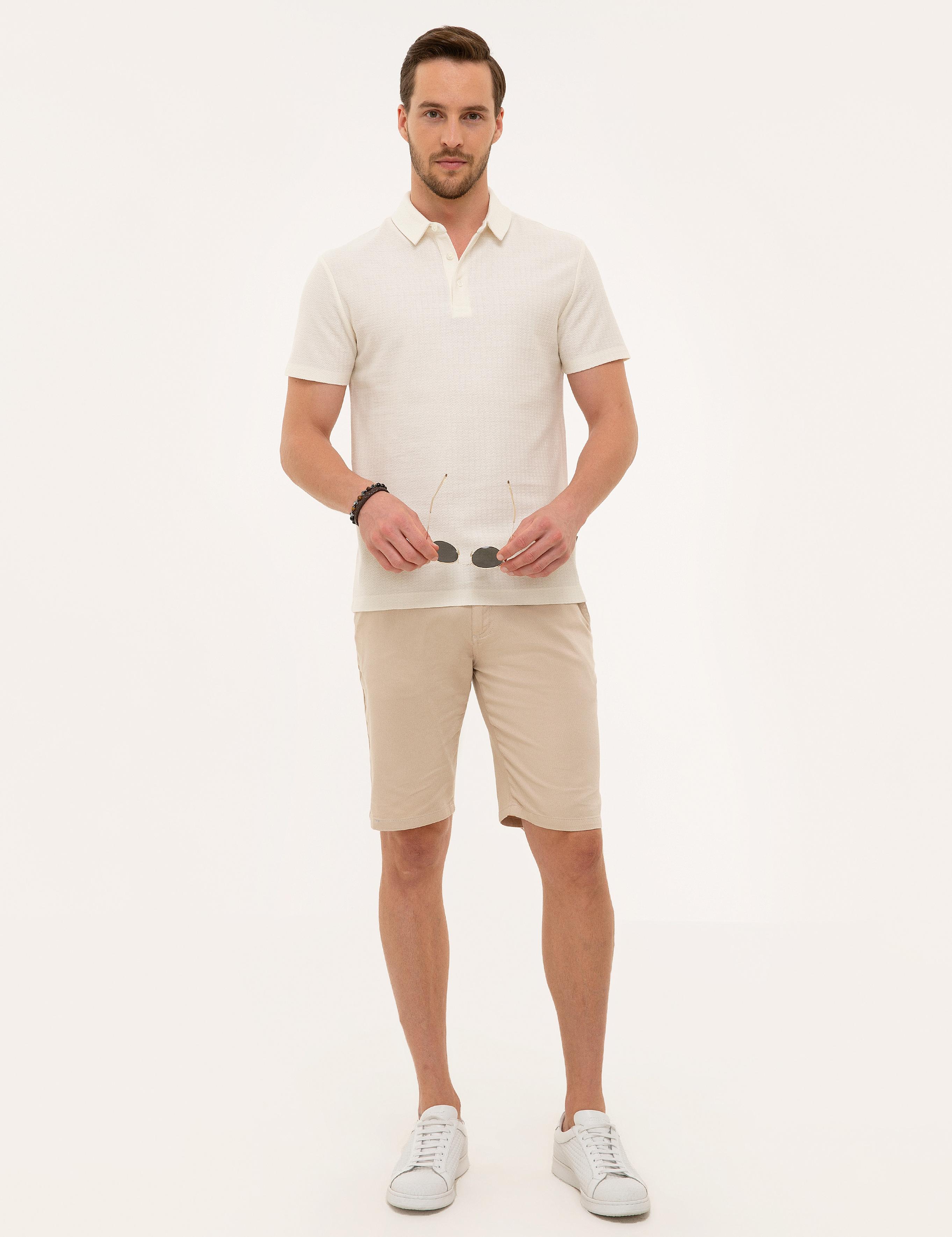 Ekru Slim Fit Gömlek Yaka Tişört